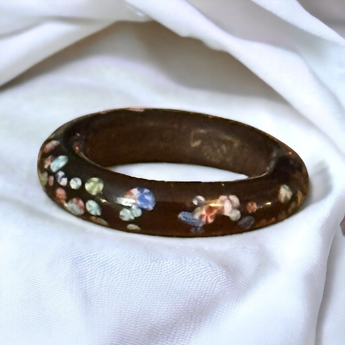 Vintage Vintage hand painted floral glass ring Size ONE SIZE - 1 Thumbnail