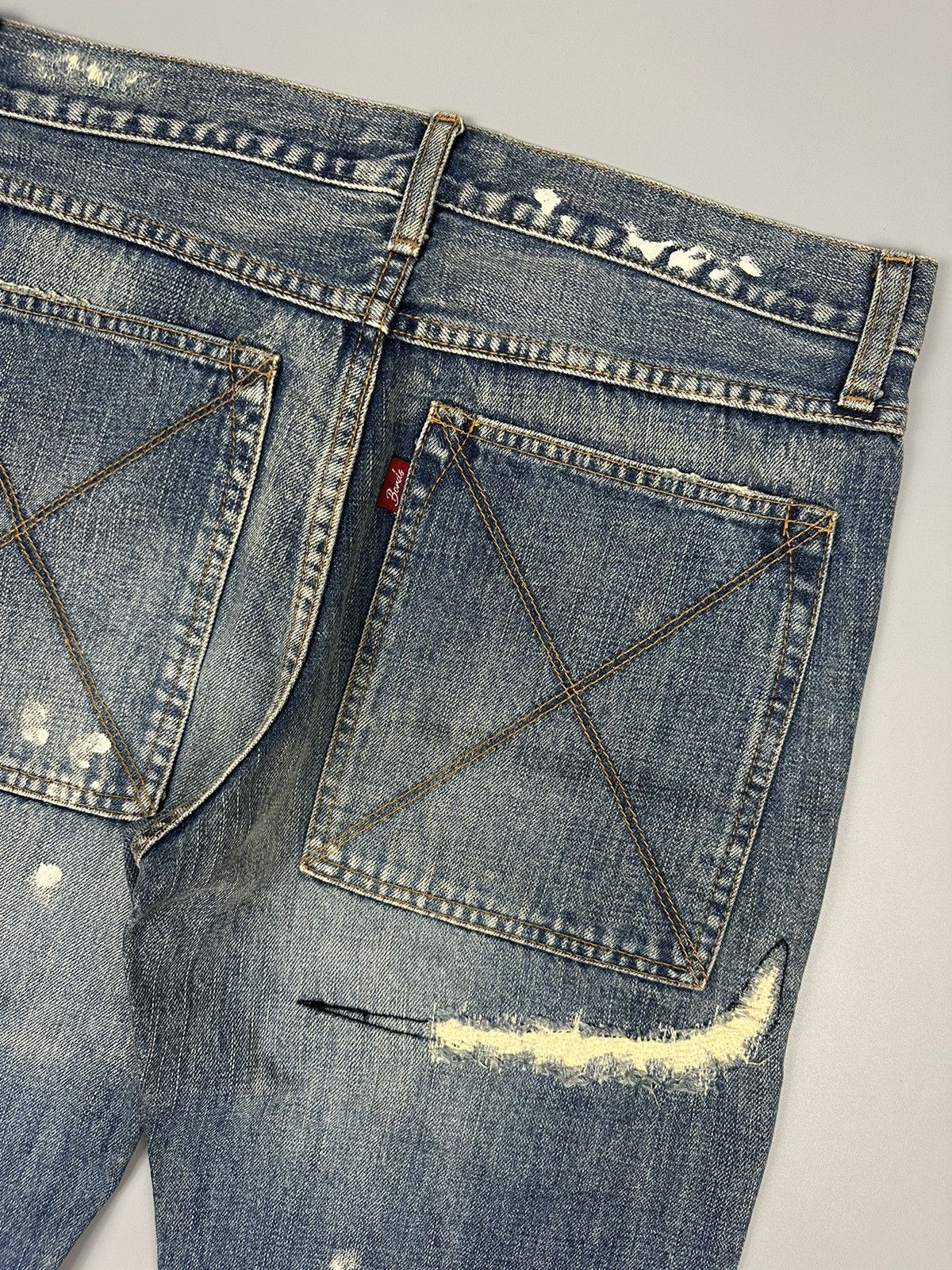 If Six Was Nine × Le Grande Bleu (L.G.B.) Distressed Bonds & Peace Boro Sashiko Flared Denim Size US 31 - 11 Thumbnail