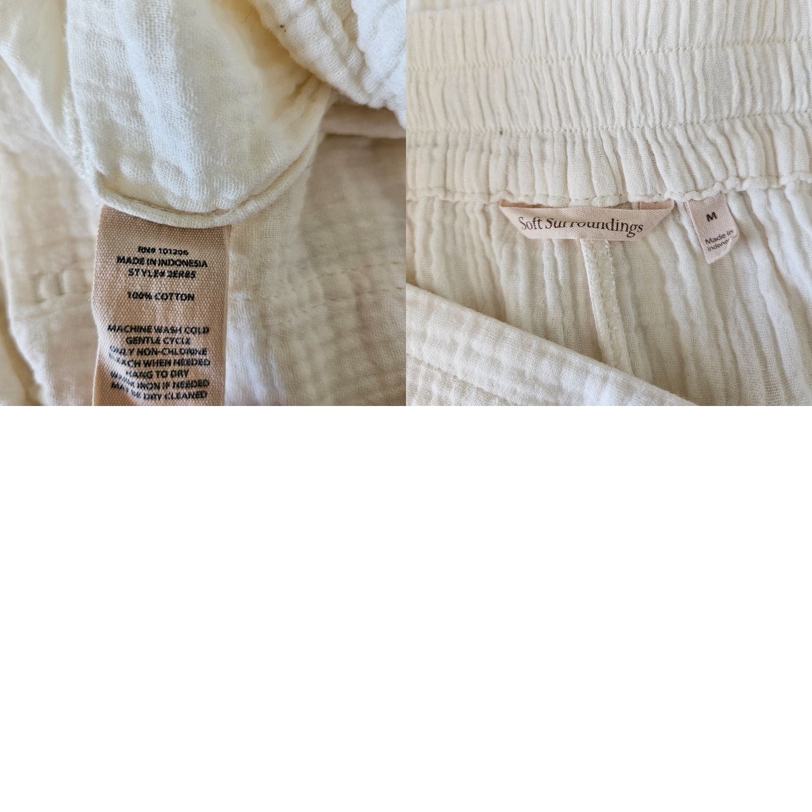 Soft Surroundings Soft Surroundings Womens Gauze Cropped Pants Sz Medium Cream Pull On Size 32" / US 10 / IT 46 - 8 Thumbnail