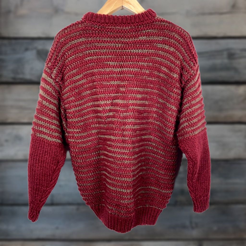 Vintage VINTAGE 80s Leather Trim Heavyweight Knit Sweater Men's Large Red Crewneck Pullover Striped Casual Essentials Mens Size US L / EU 52-54 / 3 - 1 Thumbnail