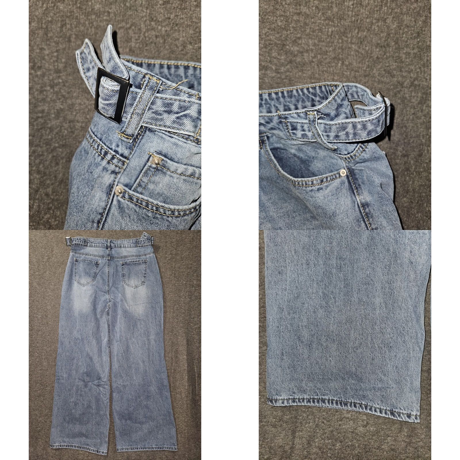 Shein SHEIN Jeans Womens Size 32 Blue High Rise Wide Leg Distressed Denim Buckle Waist Size 24" / US 00 / IT 34 - 8 Thumbnail