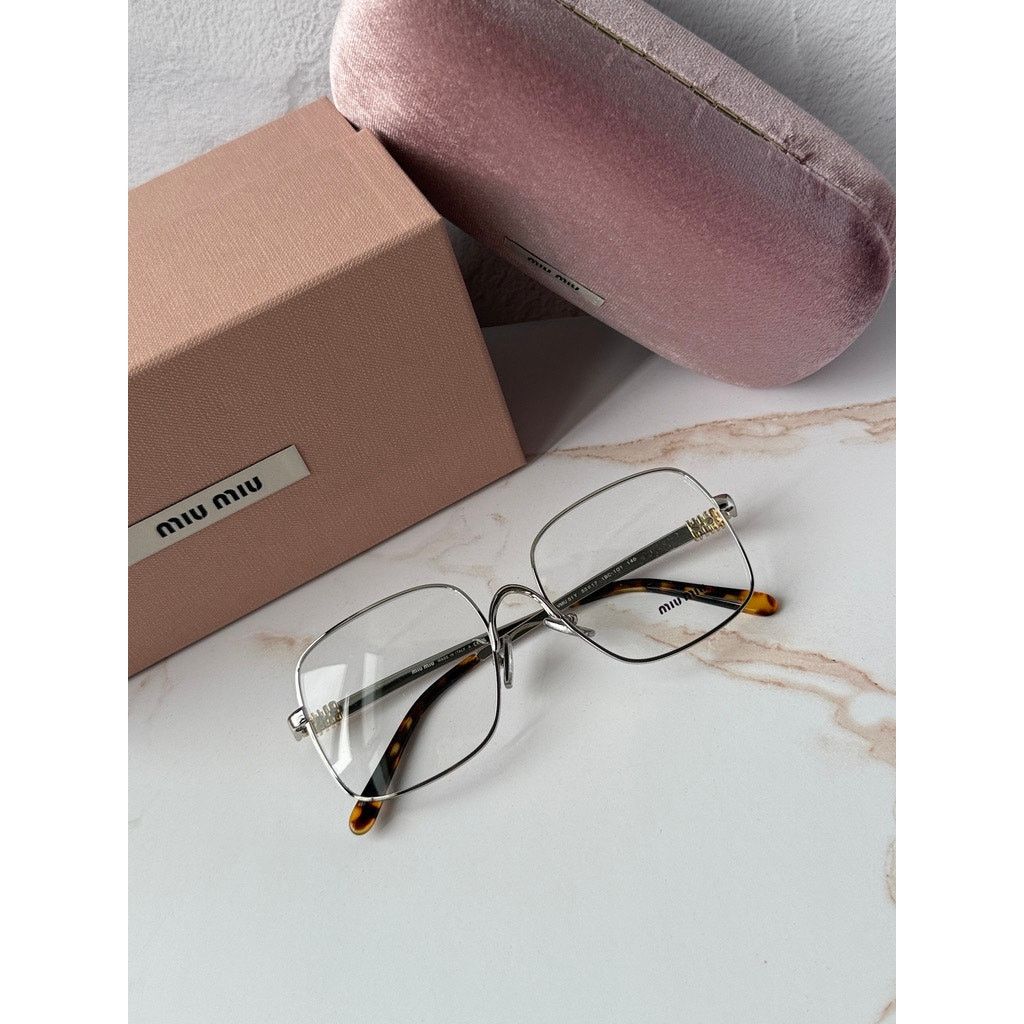 Miu Miu NEW Miu Miu MU51YV Silver Oversized Square Eyeglasses Frames Size ONE SIZE - 2 Thumbnail