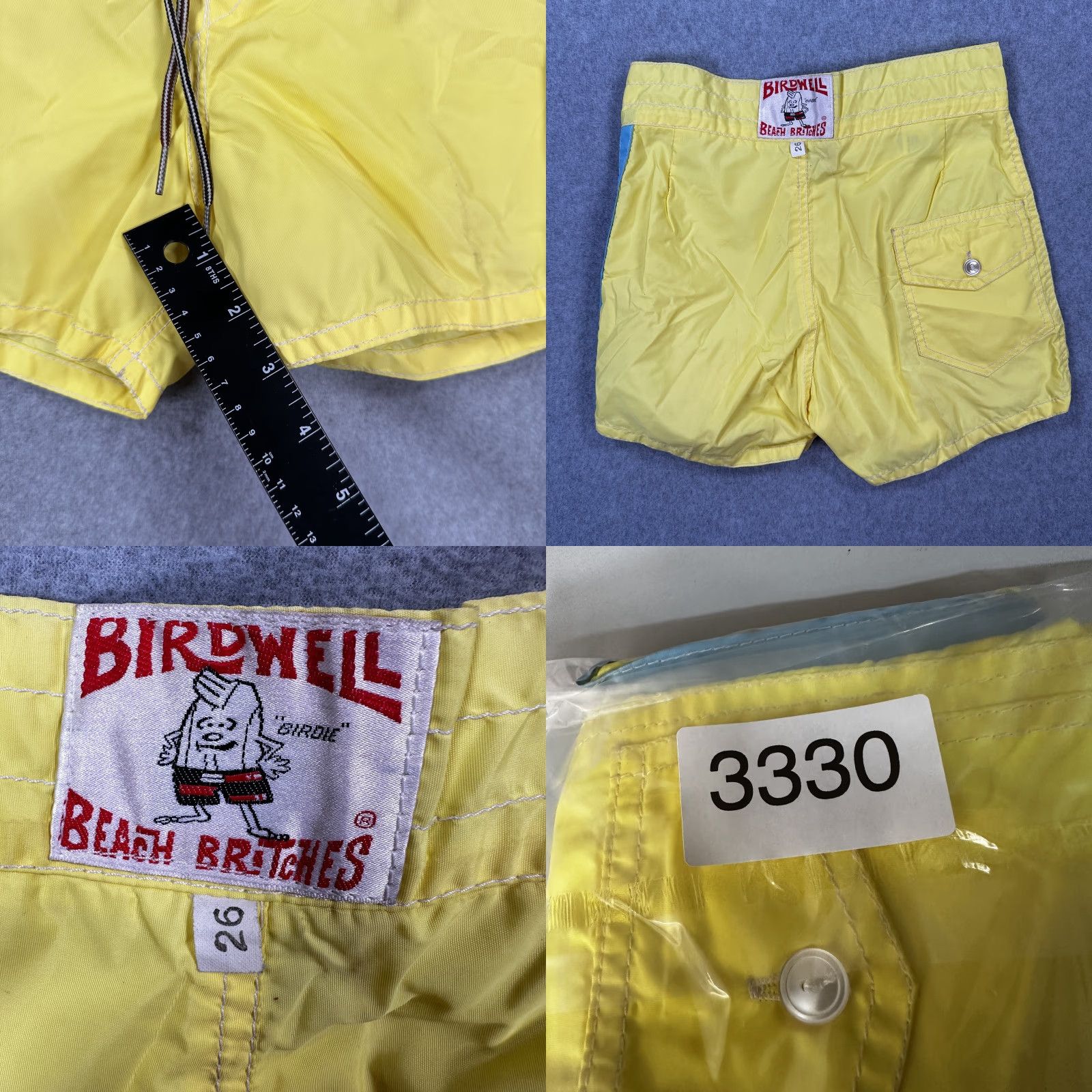 Vintage Birdwell Beach Britches Shorts Mens 26 Yellow Blue Board Surf Trunks USA Size US 27 - 8 Thumbnail