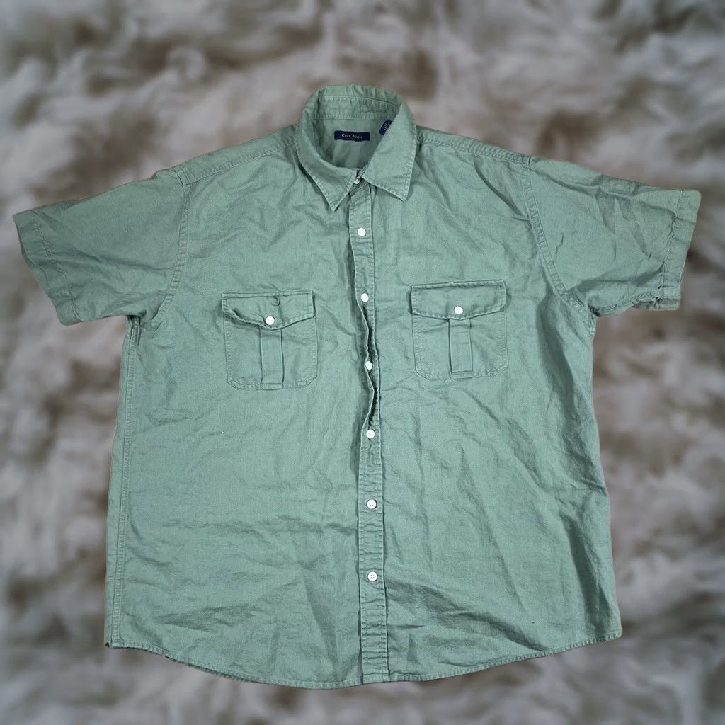Club Room Club Room Shirt Mens XL Short Sleeve Button-Up Green Linen Blend Collared Casual Breathable Pockets Vintage No? Size US XL / EU 56 / 4 - 1 Thumbnail