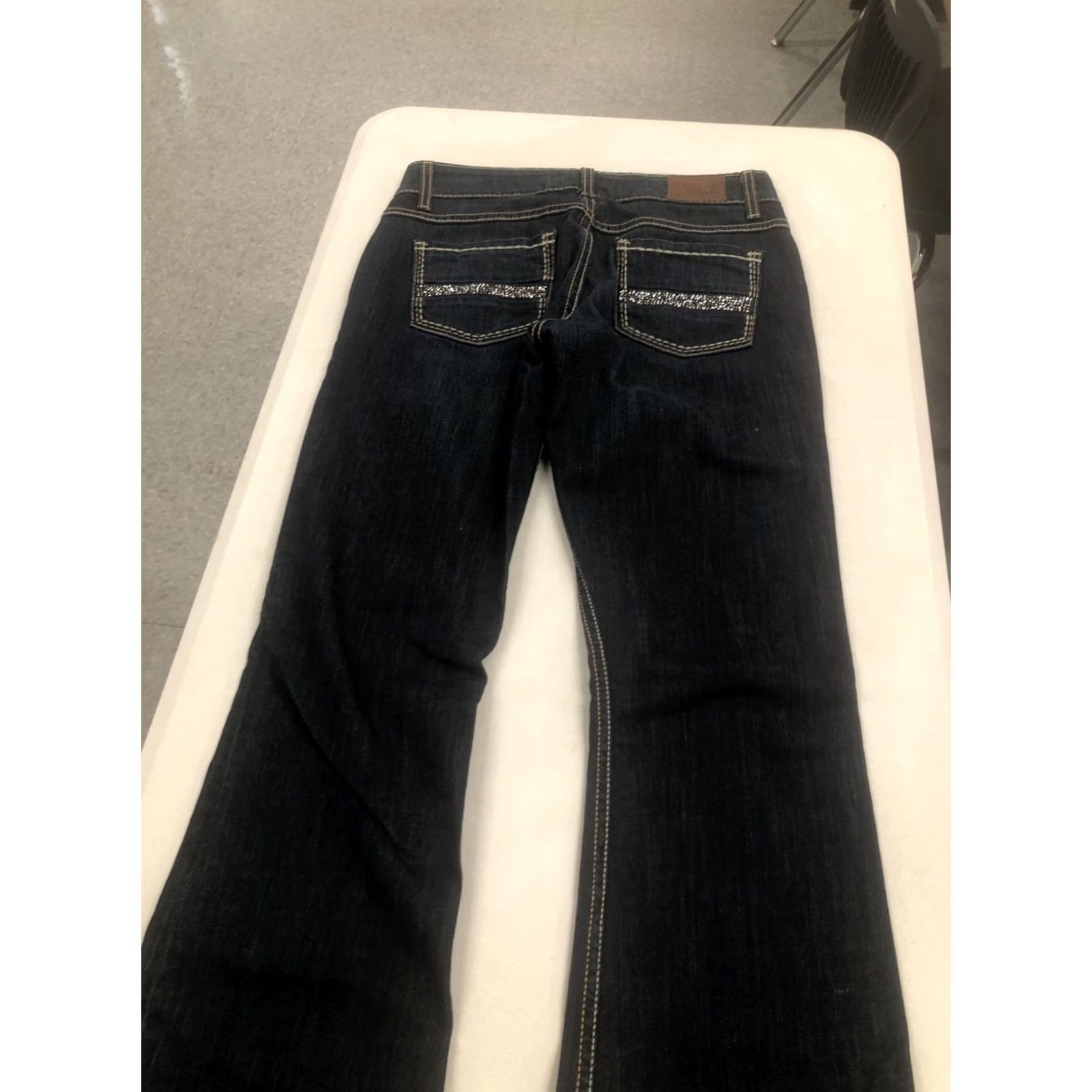 Vintage BKE Culture 9" rise Boot Cut Jeans 30 X 31.5 Dark Blue Bling Stitch Denim Spandex Cotton Tencel Bemberg Buckle Women Regular Size 30 Inseam 31.5 Size 30" / US 8 / IT 44 - 5 Thumbnail