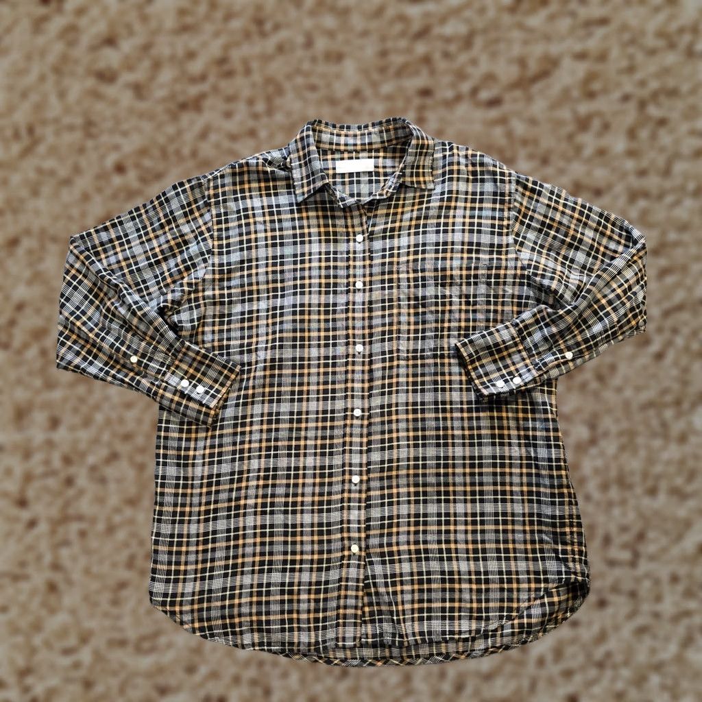 Everlane Everlane Top Women Size 4 Brown Black Plaid Button-Up Boxy Oversized Casual Shirt Size S / US 4 / IT 40 - 1 Thumbnail