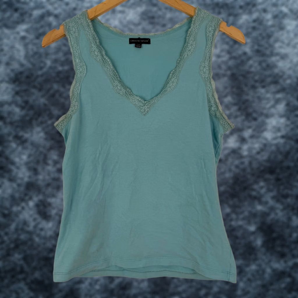 Vintage Carolyn Taylor Tank Top Womens Small S Blue Lace Trim Sleeveless Casual Size S / US 4 / IT 40 - 1 Thumbnail