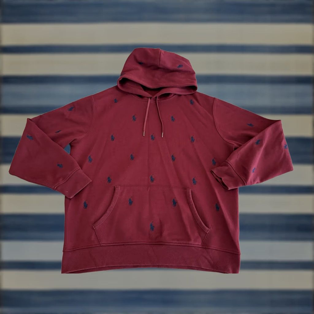 Polo Ralph Lauren Polo Ralph Lauren Maroon AOP Pony Pullover Hoodie Sweater Mens L Red Size US L / EU 52-54 / 3 - 1 Thumbnail