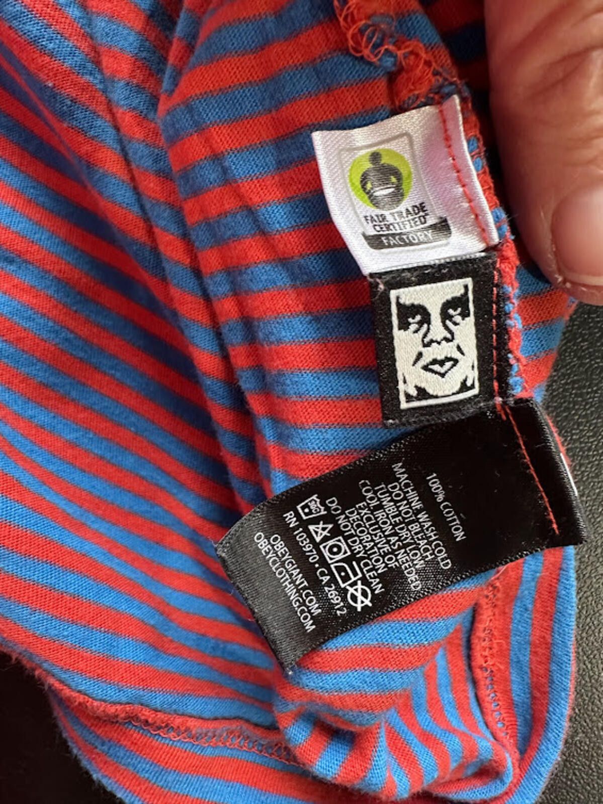 Other Obey Striped Tee Red Blue Logo L Size US L / EU 52-54 / 3 - 4 Thumbnail