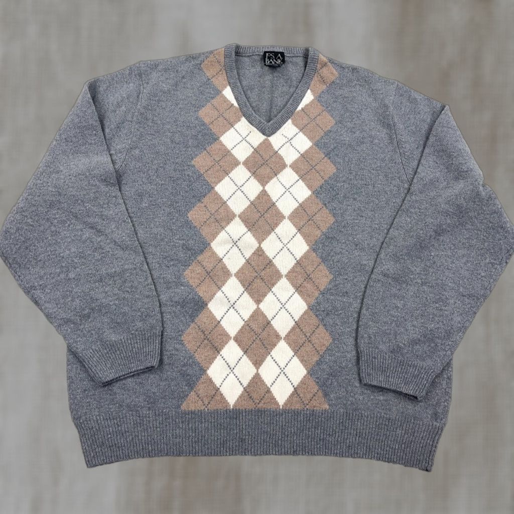 Jos. A. Bank Jos A Bank Sweater Men 2XL XXL Gray Lambs Wool V Neck Pullover Grandpa Diamond Size US XXL / EU 58 / 5 - 1 Thumbnail