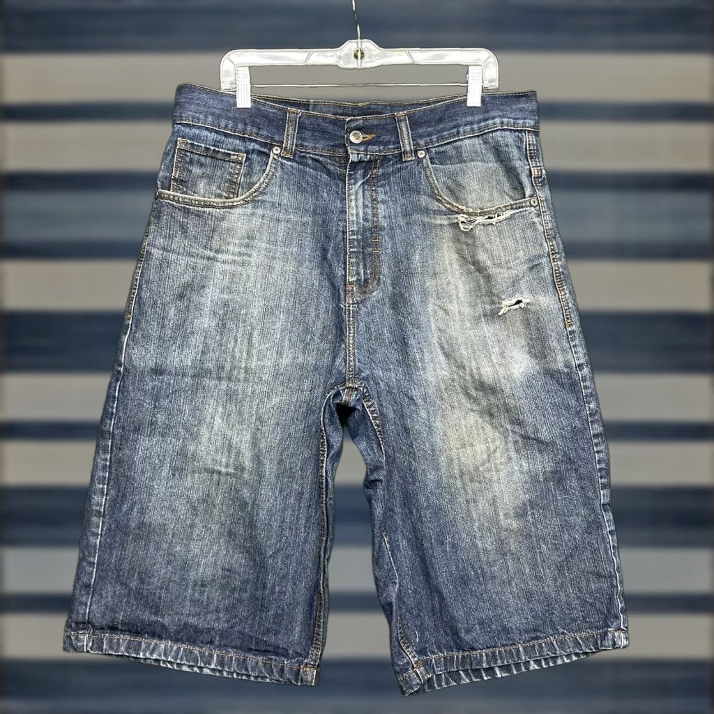 Southpole VINTAGE Rocawear Mens 36 Denim Shorts Baggy 90s Grunge Skater Y2K JNCO Style Baggy Southpole Black 80s 90s Iconic Casual shorts Mens Size US 36 / EU 52 - 1 Thumbnail