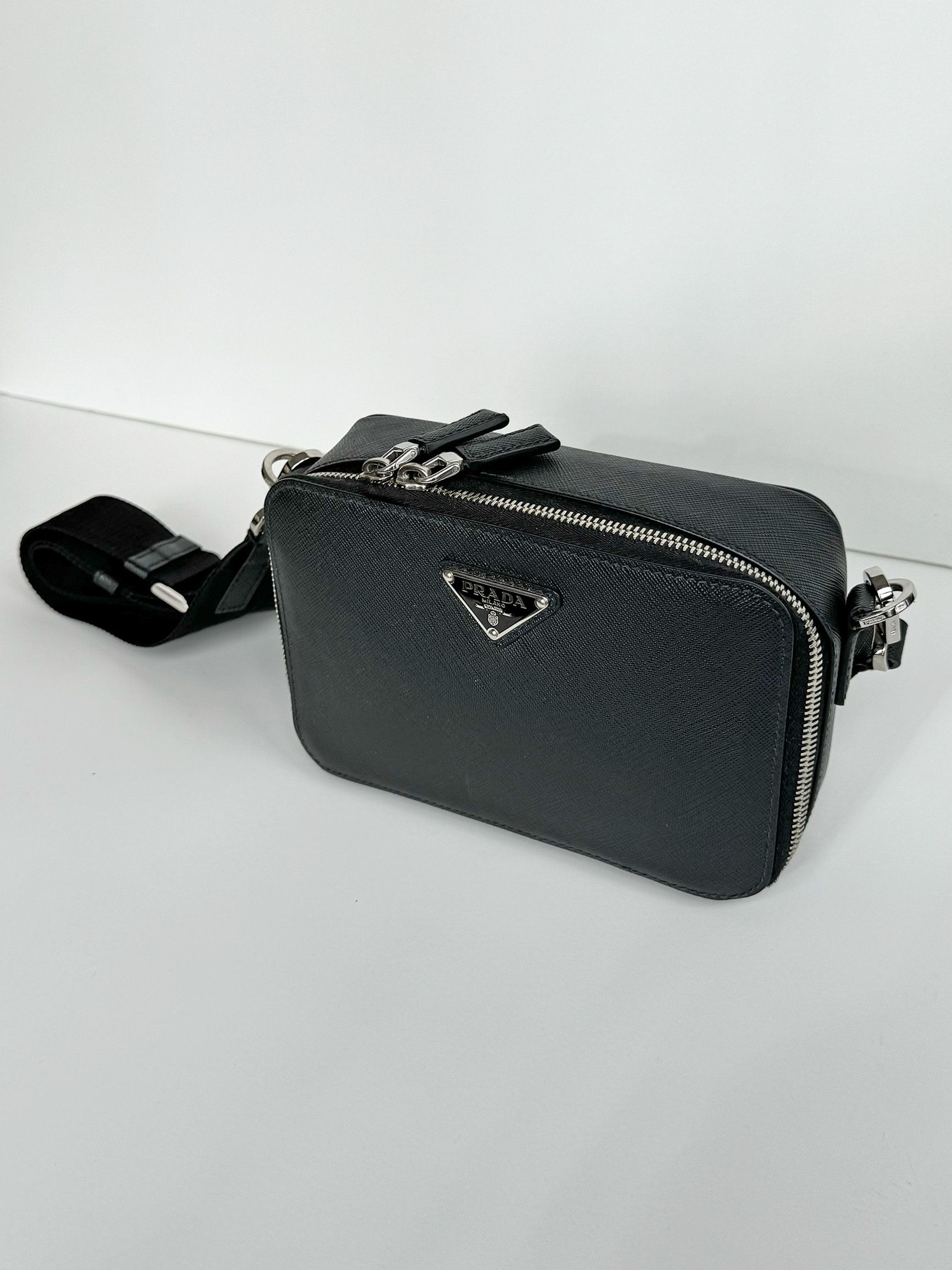 image of Prada Brique Bag In Saffiano Leather in Black, Men's
