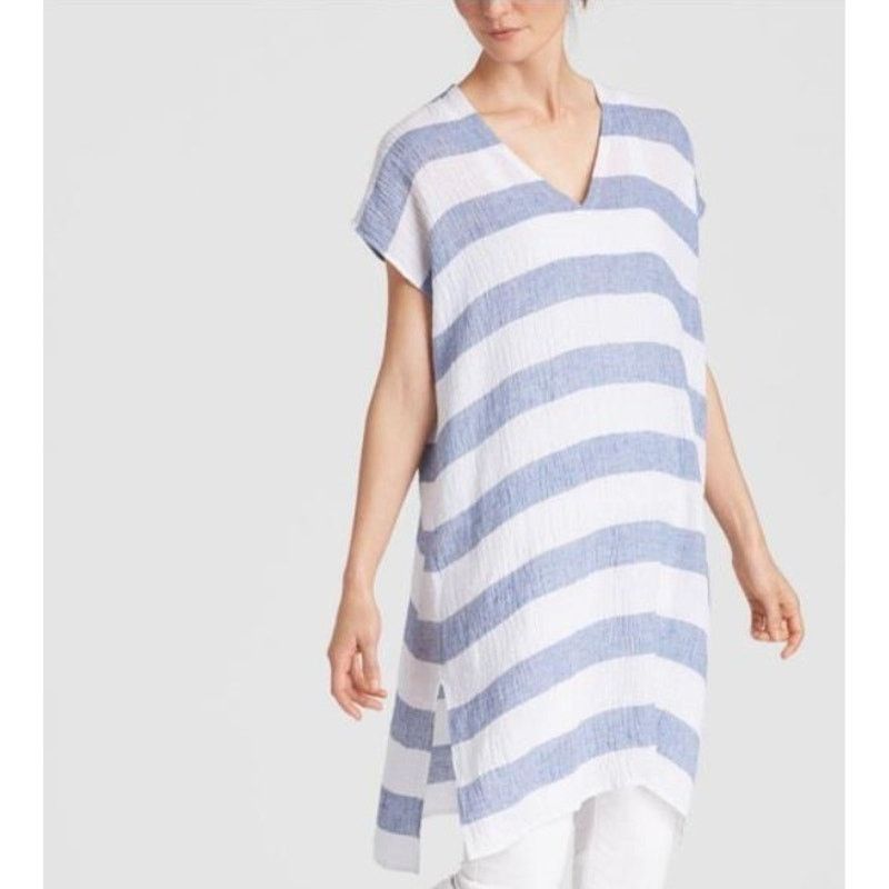 Eileen Fisher EUC Eileen Fisher Striped Organic Linen Gauze Tunic Top XS Size XS / US 0-2 / IT 36-38 - 1 Thumbnail