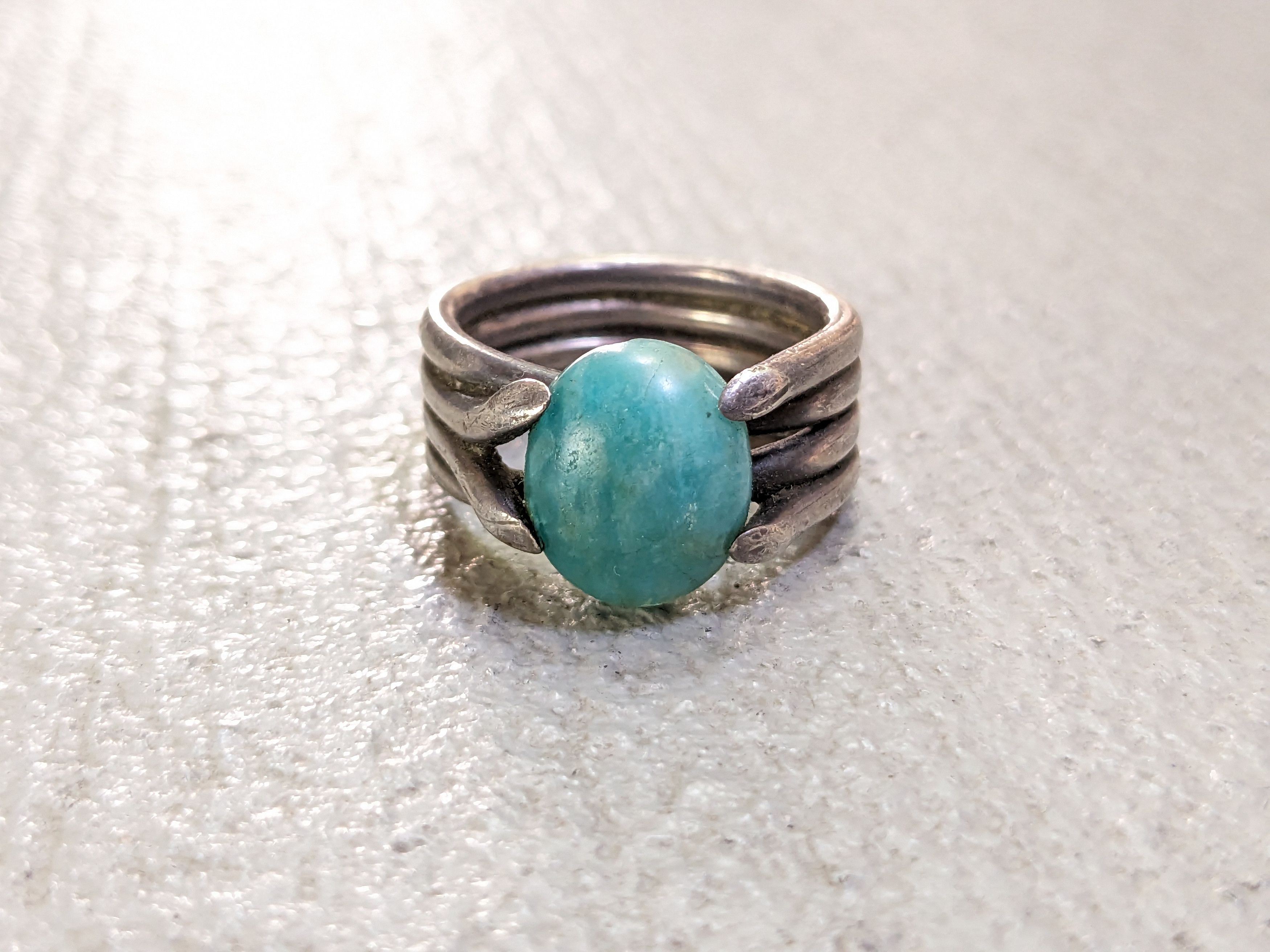 Jewelry Vintage Sterling Silver Ring 6.75 Amazonite Oval Modern Size ONE SIZE - 4 Thumbnail