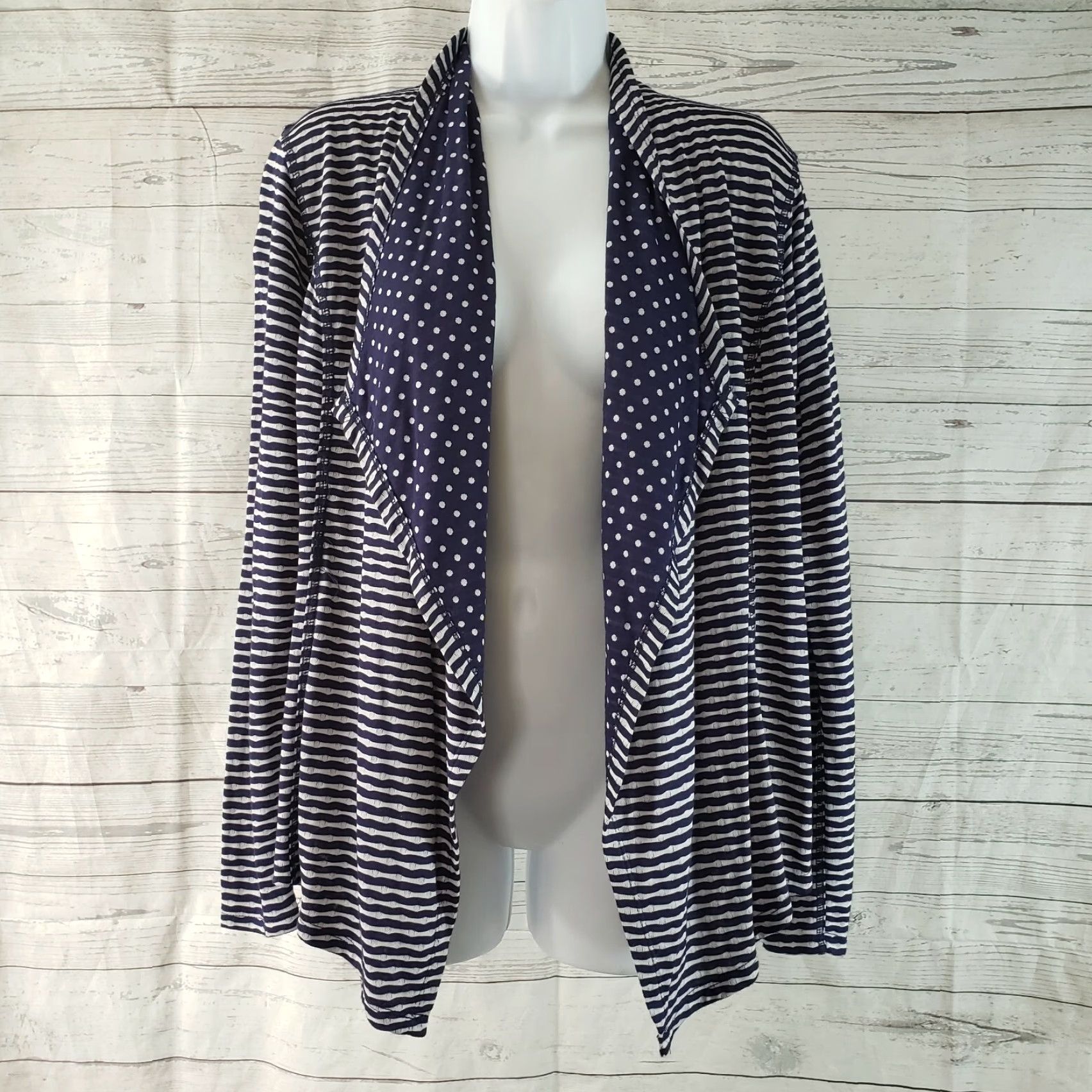 Market Market & Spruce Womens Cardigan Sz Small Blue Gray Striped Open Front Rayon Size S / US 4 / IT 40 - 2 Thumbnail
