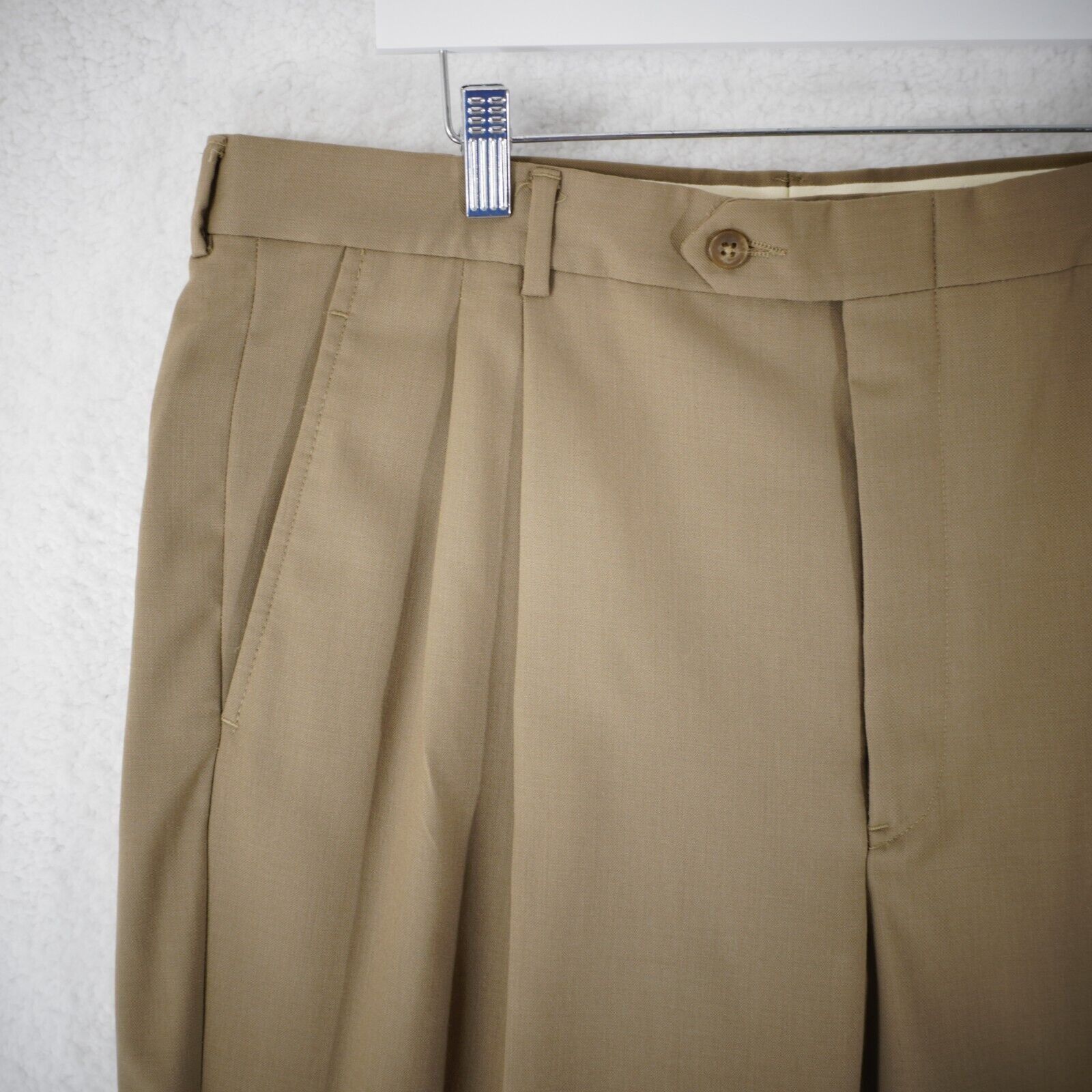 Pierre Cardin Pierre Cardin Tan Pleated Cuffed High Rise Wool Dress Pants Size 38R - 2 Thumbnail