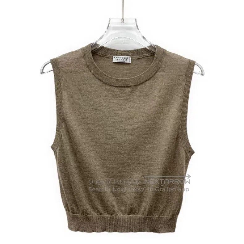 Brunello Cucinelli Brunello Cucinelli Dark Brown Cashmere Crew Neck Sleeveles Size M / US 6-8 / IT 42-44 - 1 Thumbnail