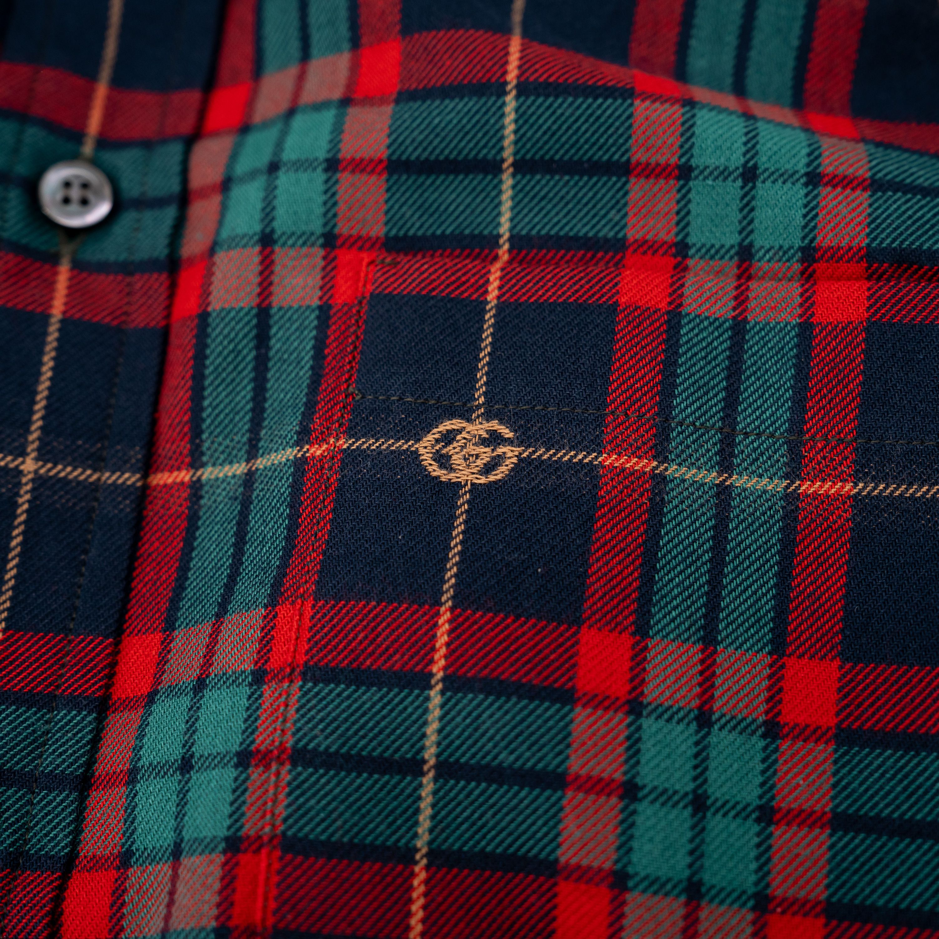 46 S Gucci Tartan GG Plaid Long Sleeve Shirt Green Blue