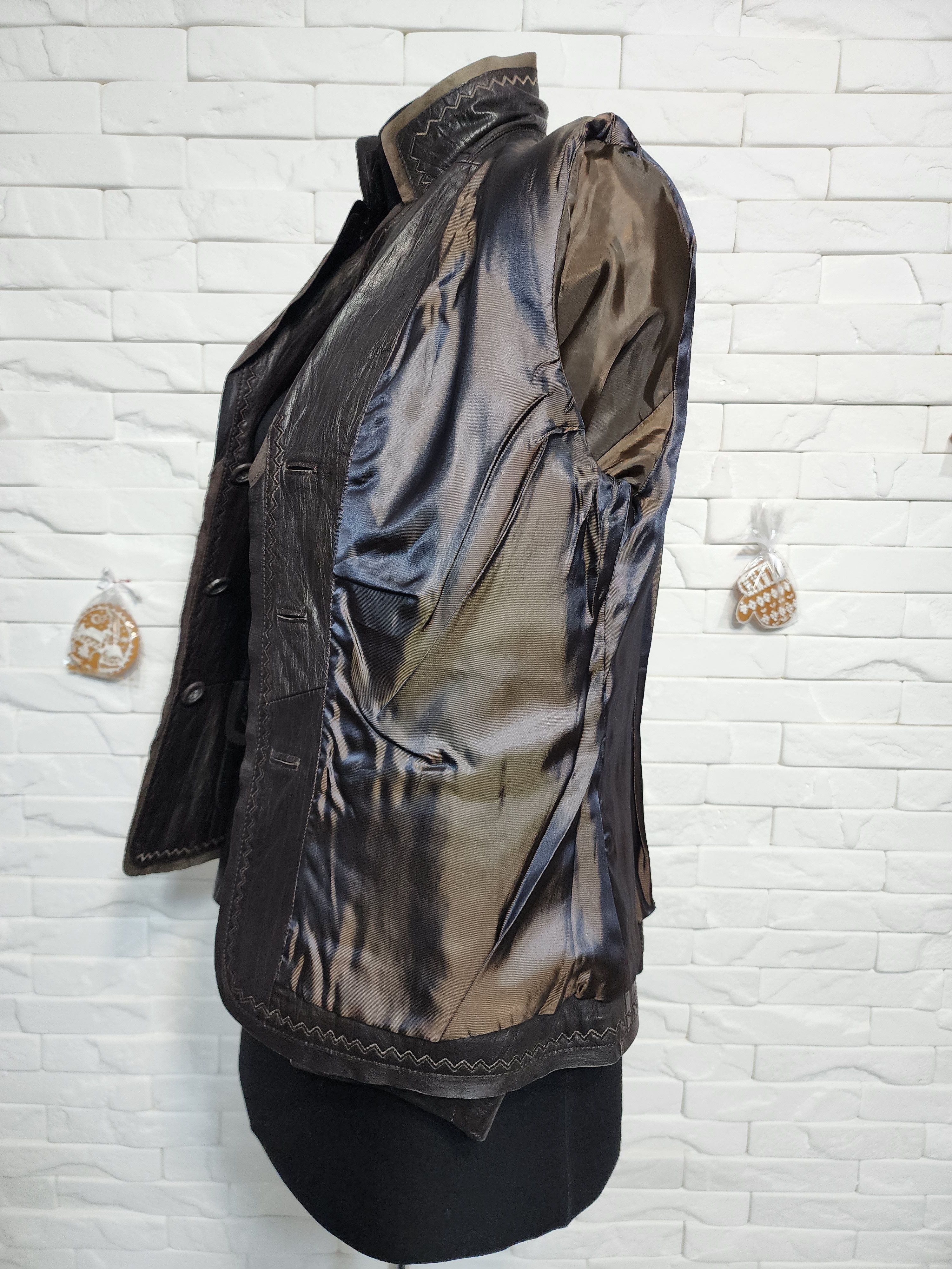 Other Brown Leather Jacket: Women's Blazer with Stitching Size M / US 6-8 / IT 42-44 - 10 Thumbnail