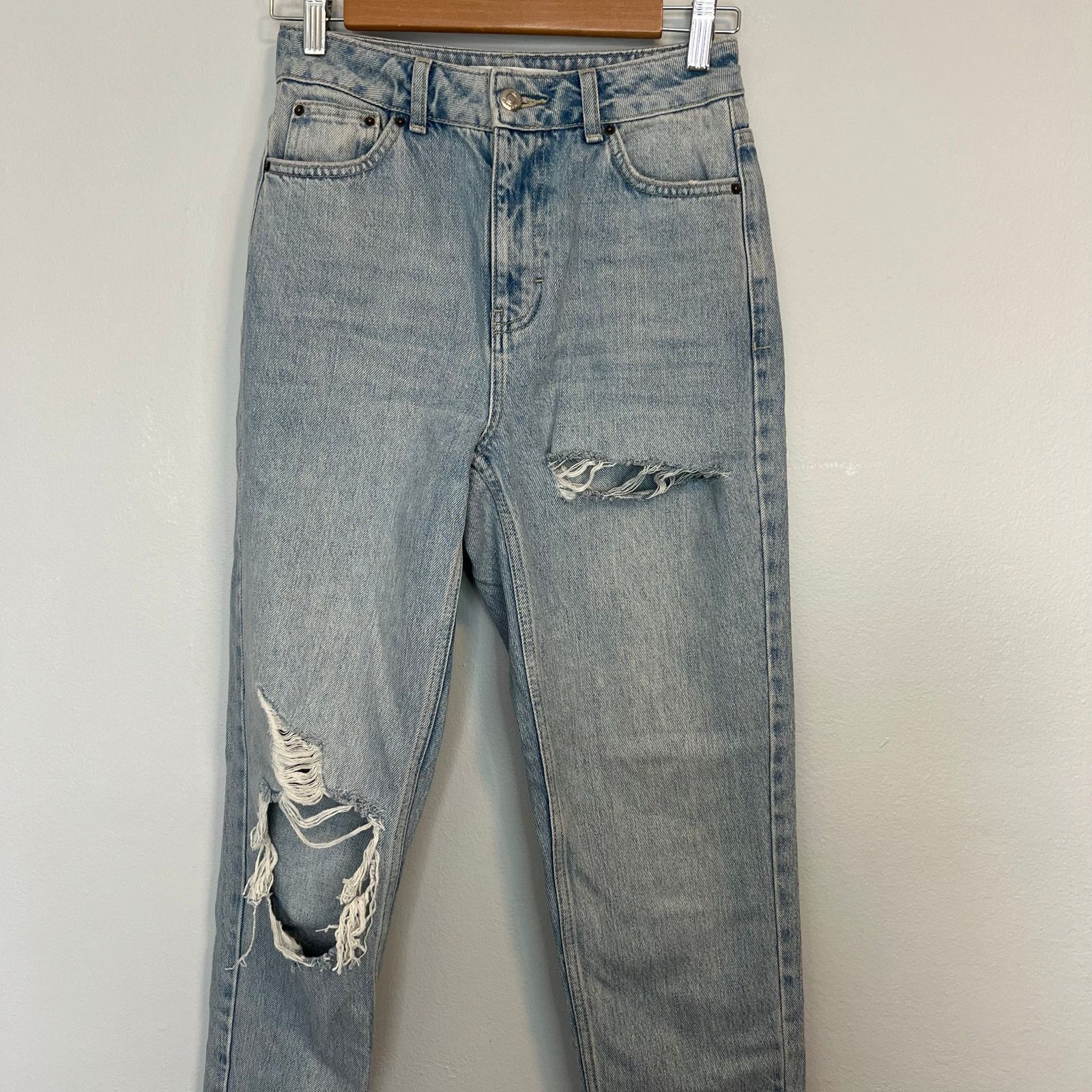 Topshop Topshop Mom Distressed Washed Blue Jeans Womens Size W26xL34 Size 26" / US 2 / IT 38 - 4 Thumbnail