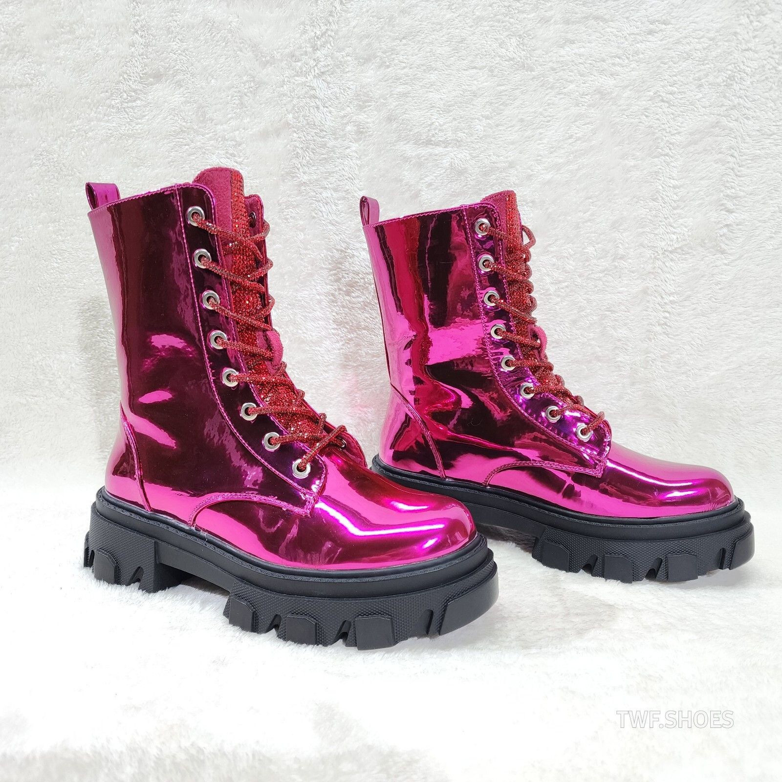 Other Rowan Metallic Pink Combat Ankle Boots Iridescent Rhinestone Size US 7 / IT 37 - 1 Thumbnail