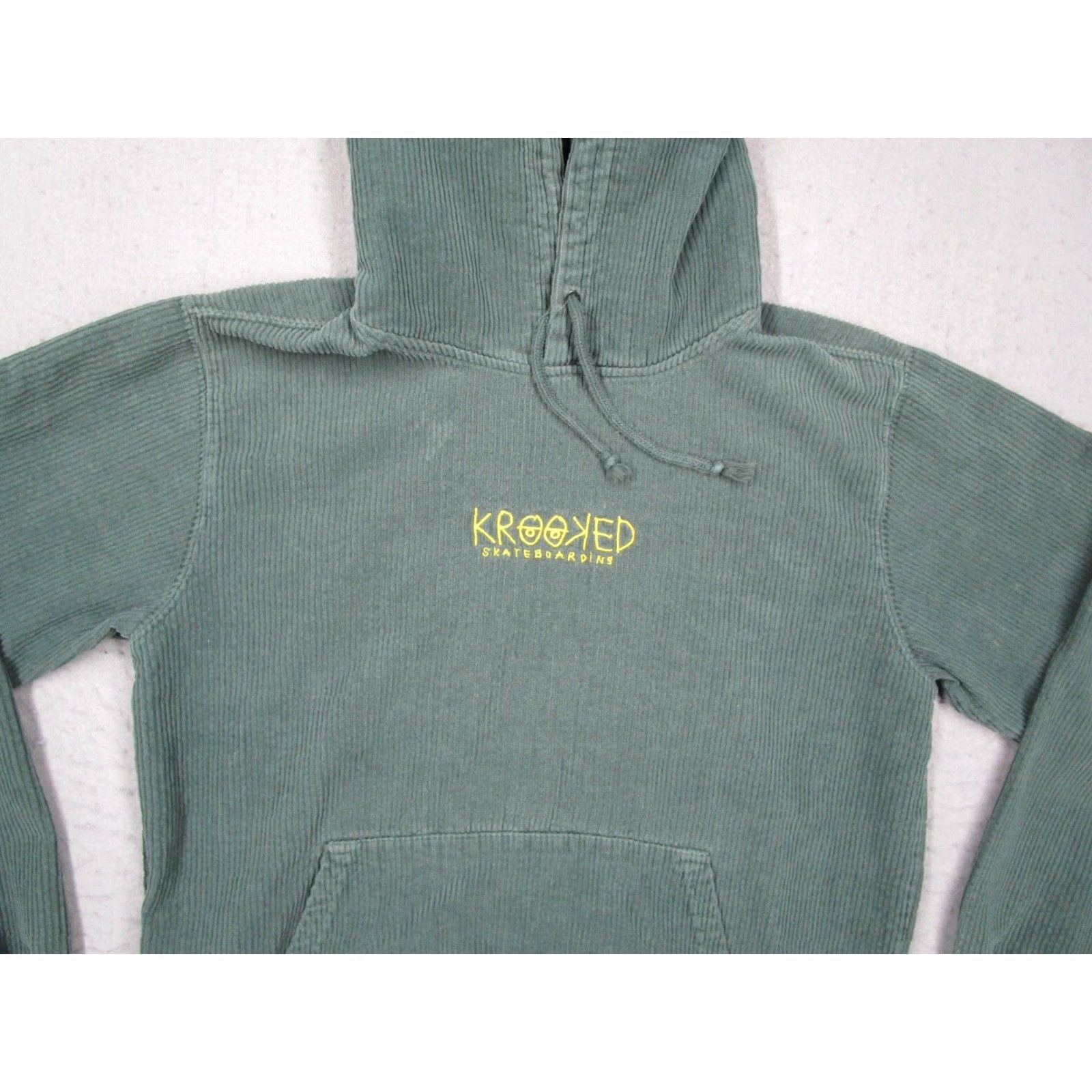 Vintage Krooked Skateboarding Mens Small Green Corduroy Pullover Hoodie Skate Eyes Size US S / EU 44-46 / 1 - 2 Thumbnail