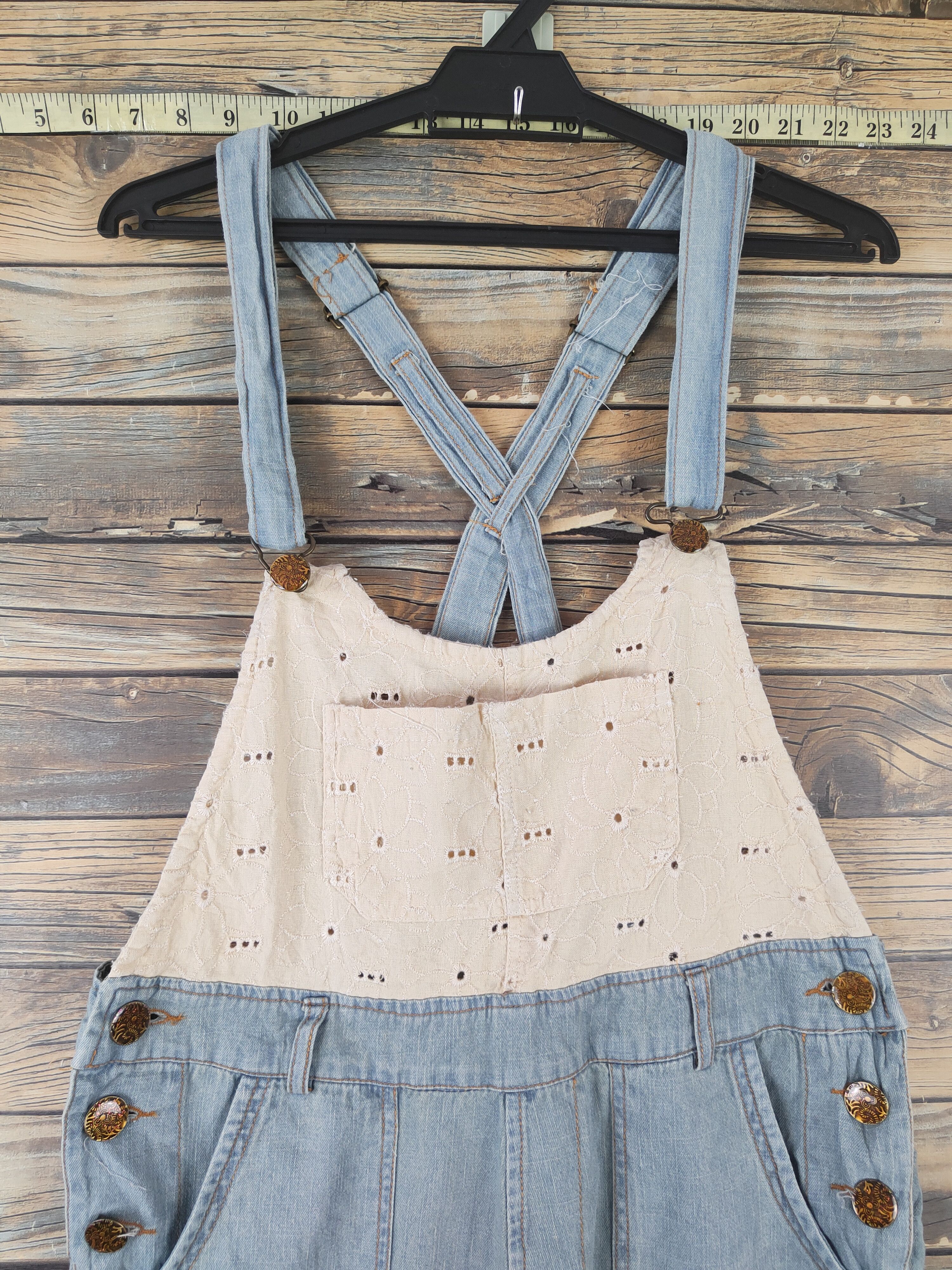 Japanese Brand × Vintage Retro Design 💥 R.F.V Light Blue Soft Denim Jumpsuits Size 33" - 2 Thumbnail