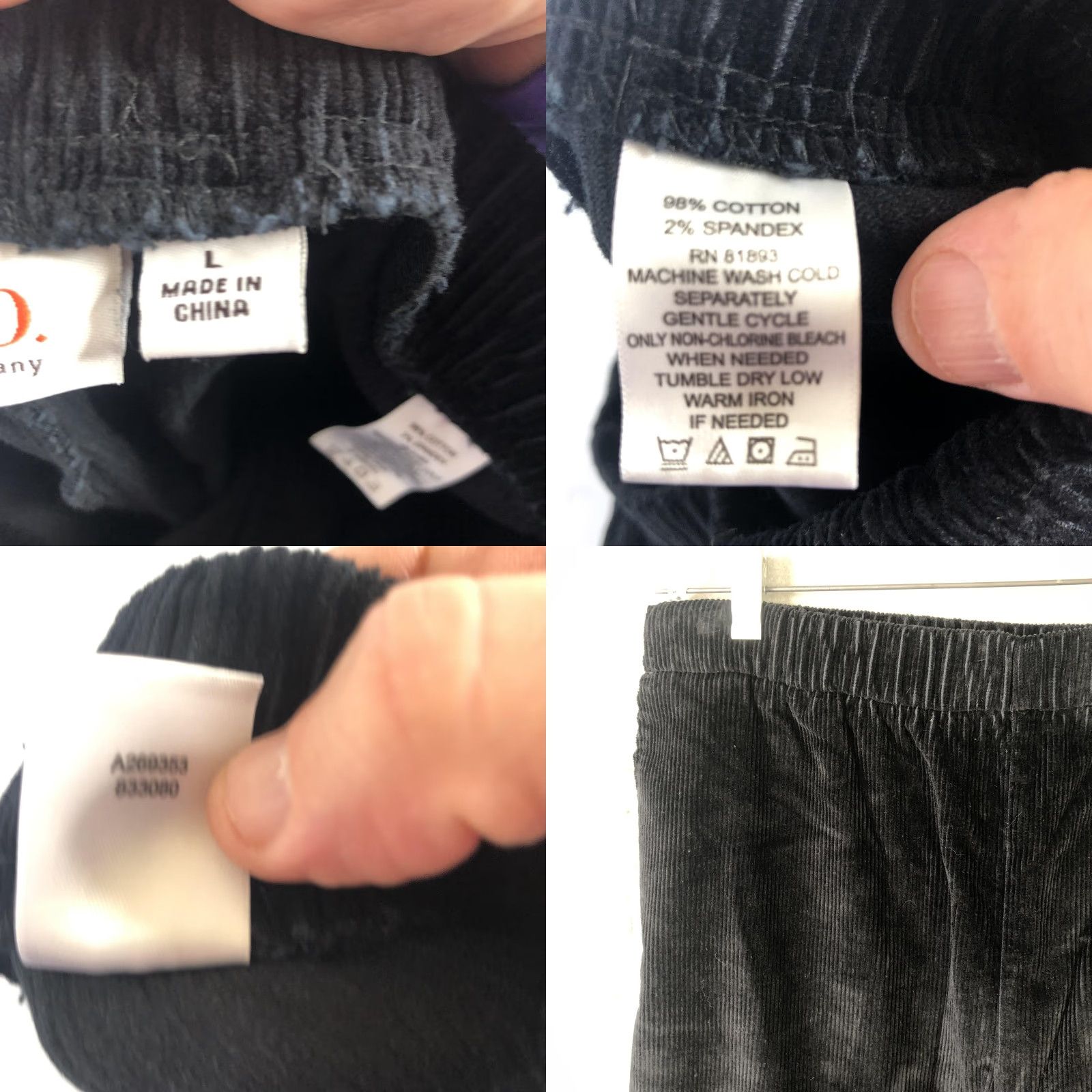 Denim & Co. Denim & Co. Pants Women L Black Corduroy Straight Leg Pull On Stretch Size 36" / US 14 / IT 50 - 8 Thumbnail