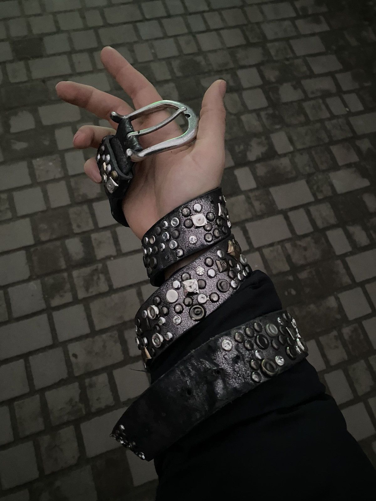 Japanese Brand Vintage Distressed Rhinestones Avant Garde Belt Size ONE SIZE - 1 Thumbnail