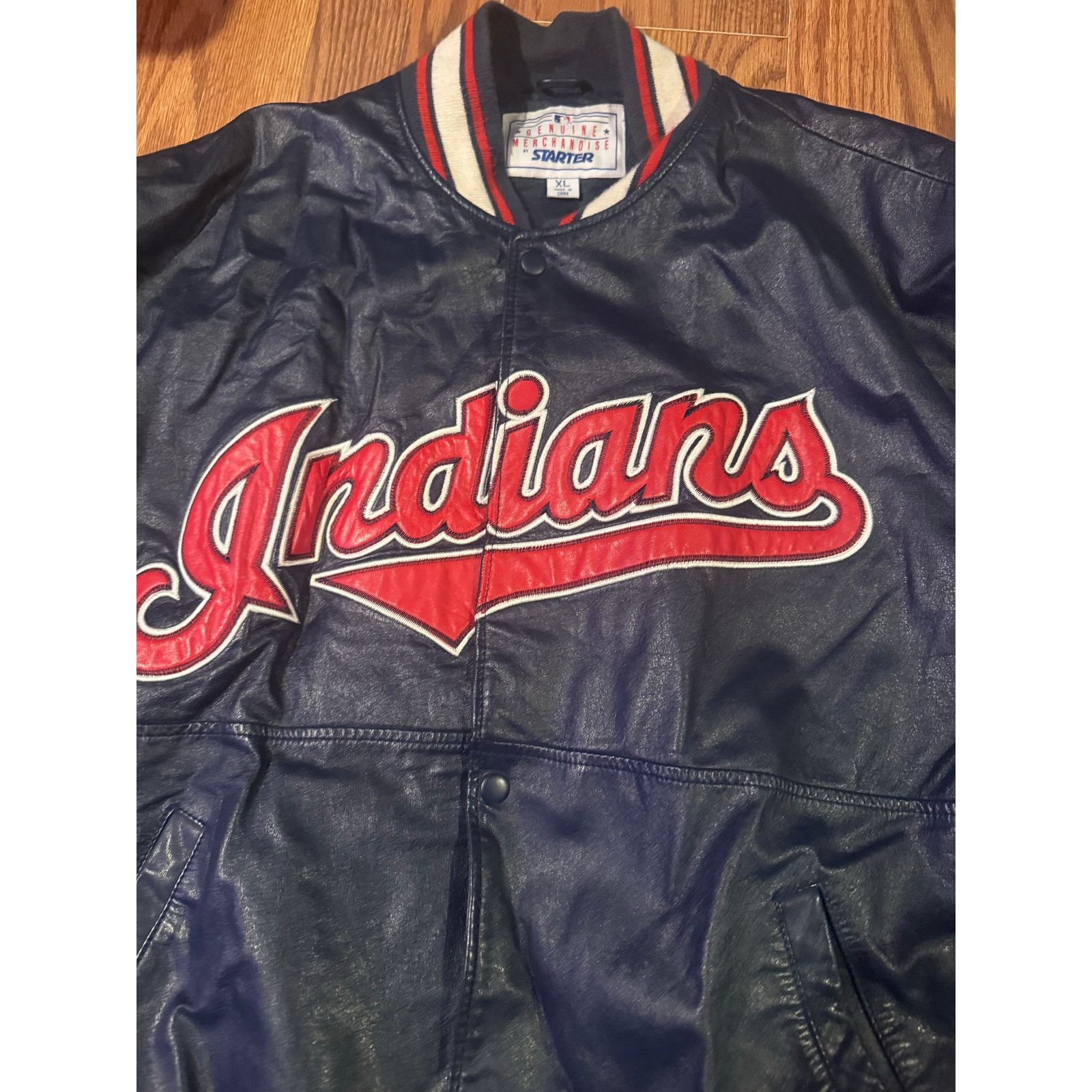 Starter Vintage Starter Cleveland Indians Leather Jacket (XL) Size US XL / EU 56 / 4 - 3 Thumbnail
