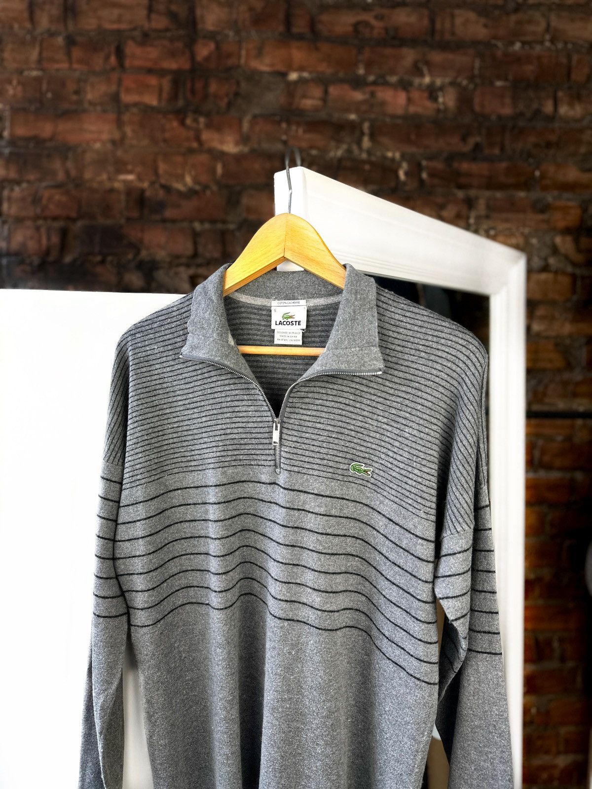 Lacoste Vintage Men’s Lacoste Cashmere Sweater 1/4 Zip Dark Gray Size US M / EU 48-50 / 2 - 3 Thumbnail