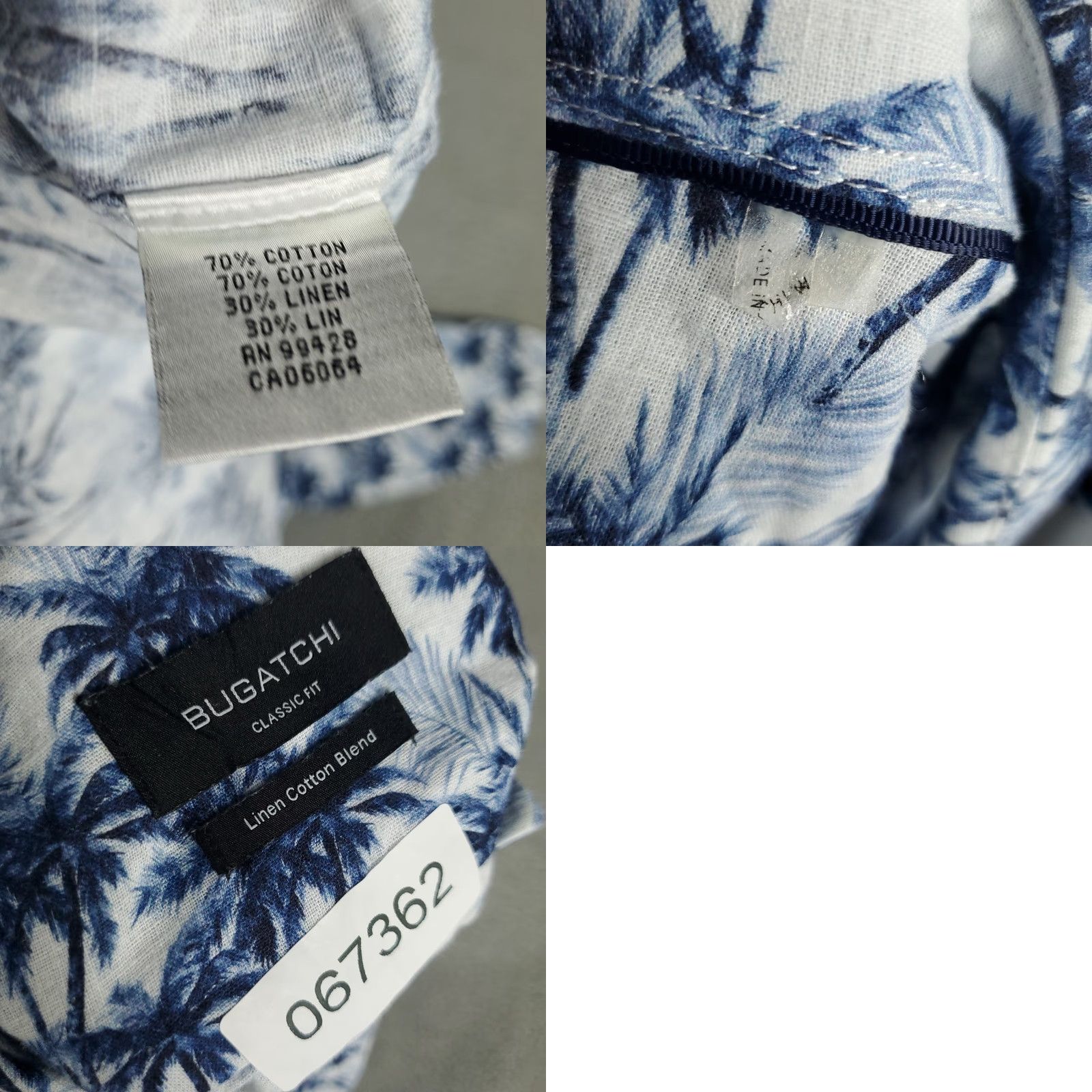 BUGATCHI Bugatchi Uomo Shirt Mens XL Blue Palm Tree Print Linen Cotton Button Up Short Sleeve Size US XL / EU 56 / 4 - 8 Thumbnail
