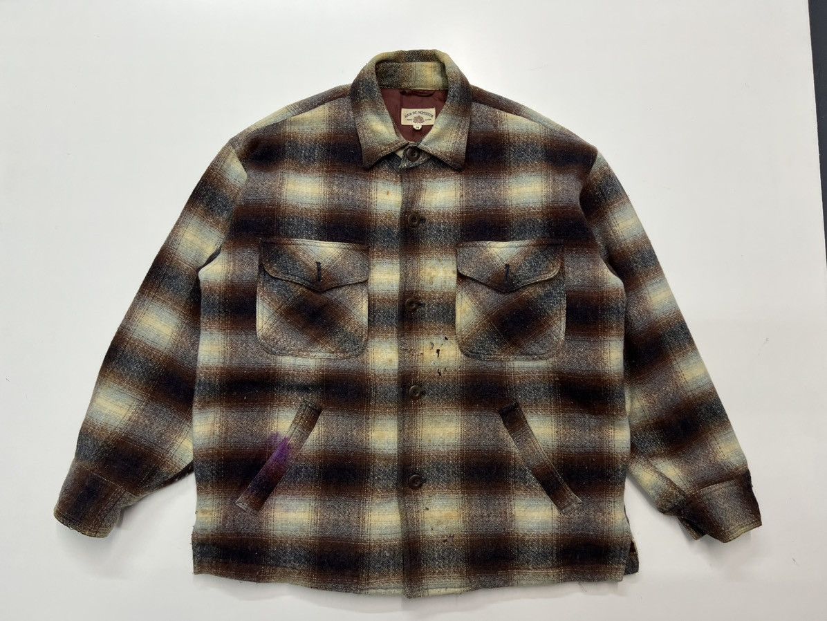 image of Vintage Jour De Monsieur Tartan Jacket In Wool in Brown, Men's (Size Medium)
