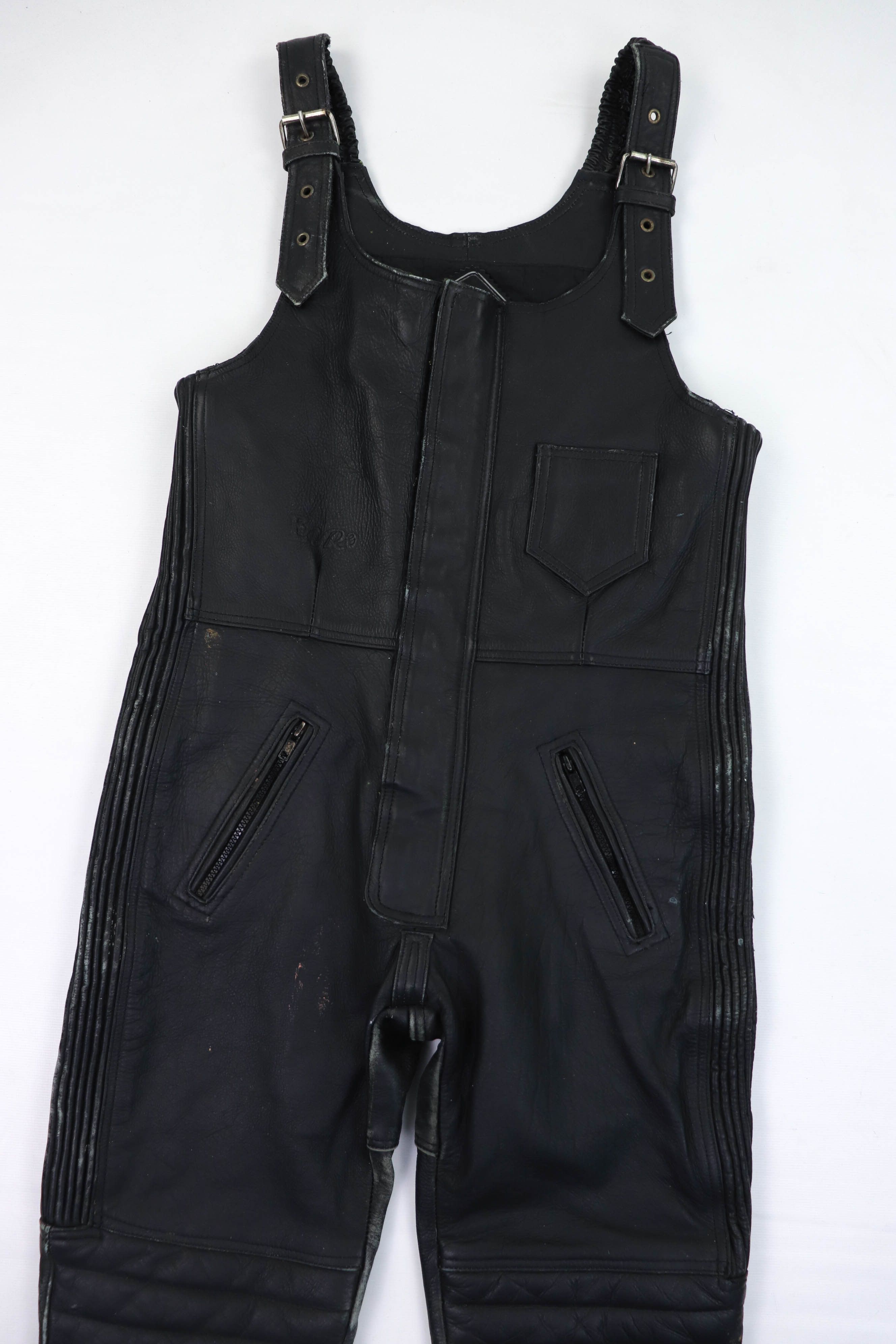 Genuine Leather Vintage EUROStyle Leather Distressed Biker Bib Overall Pants Size 27" / US 4 / IT 40 - 3 Thumbnail