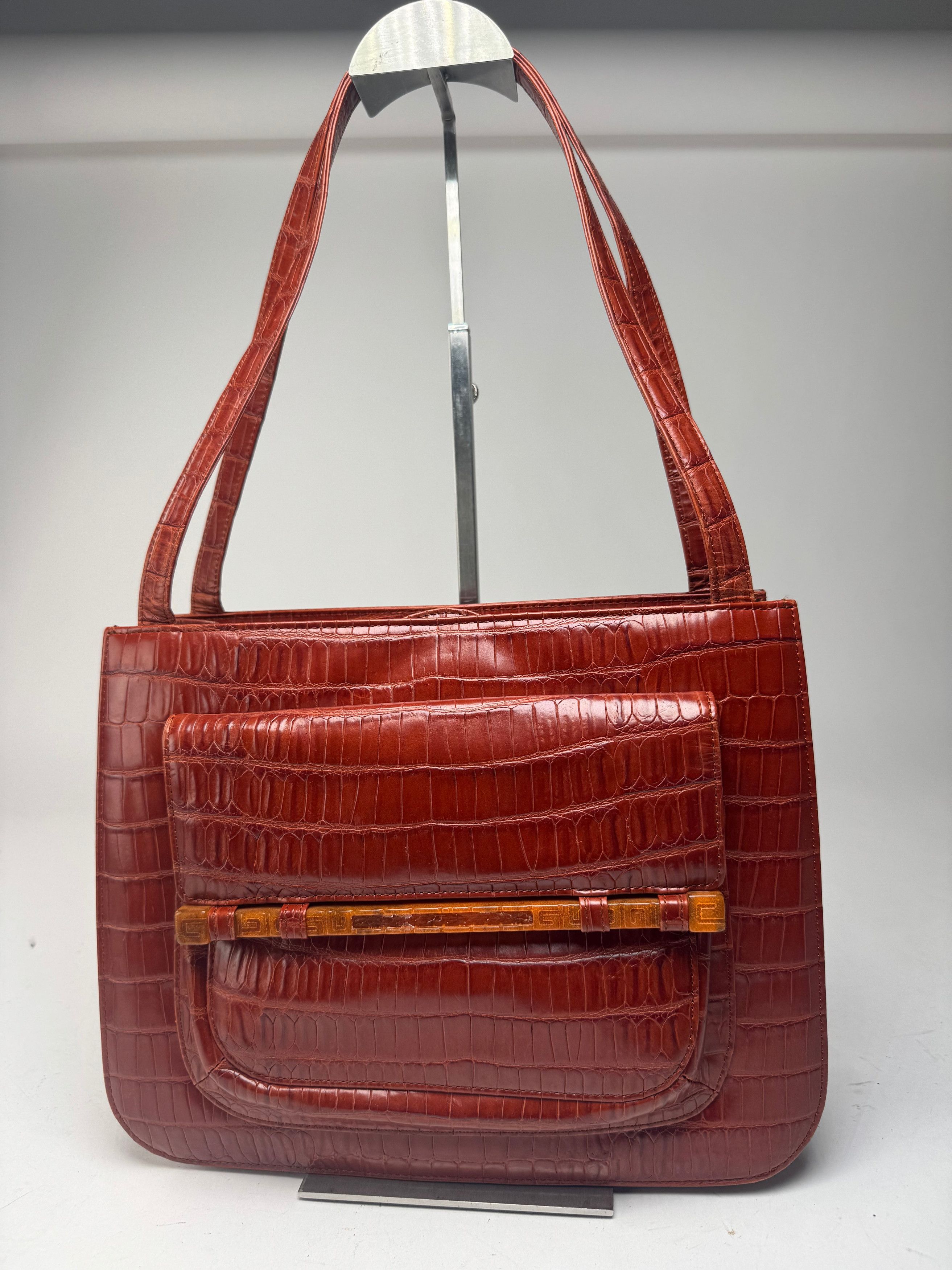 Givenchy Vintage crocodile emblossed Patent Leather bag brown Size ONE SIZE - 1 Thumbnail