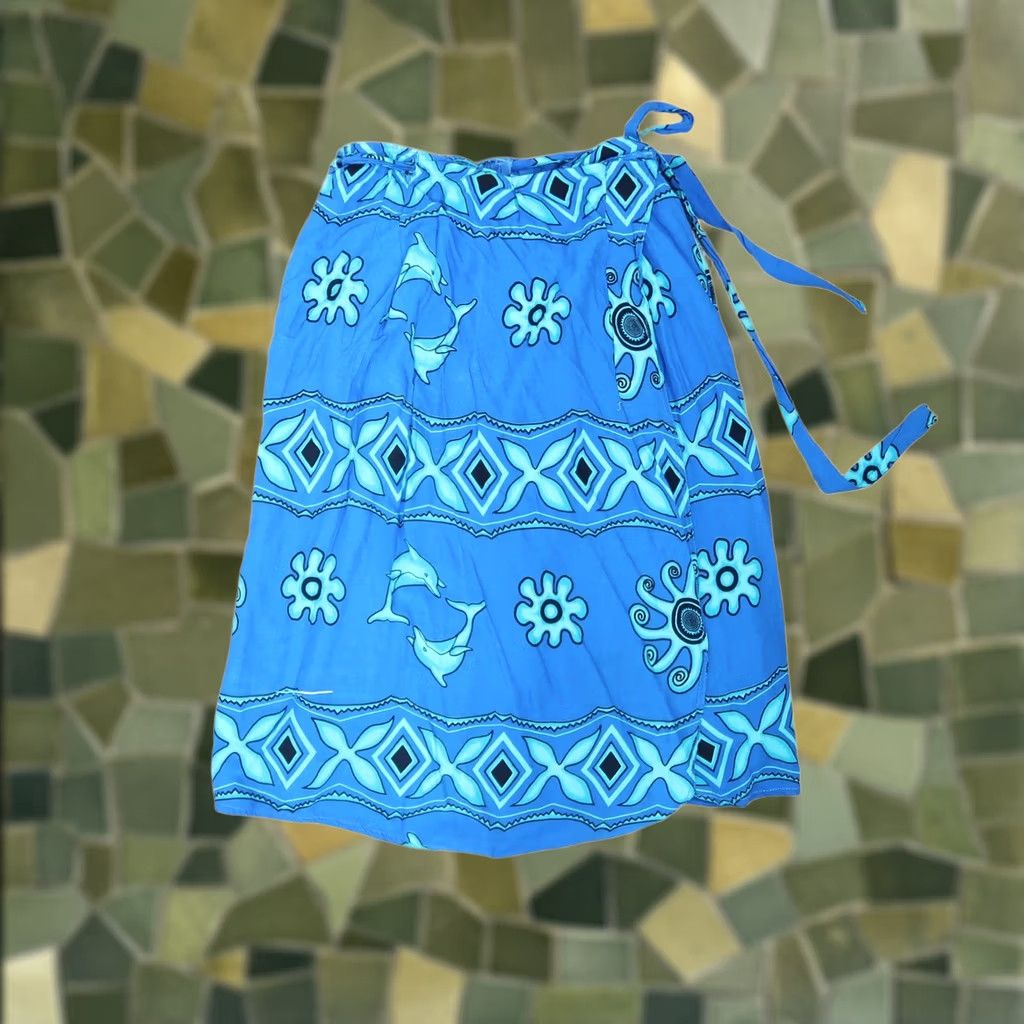 Vintage VINTAGE Skirt Womens M Blue 90s dolphin wrap sarong skort cover Size 32" / US 10 / IT 46 - 1 Thumbnail