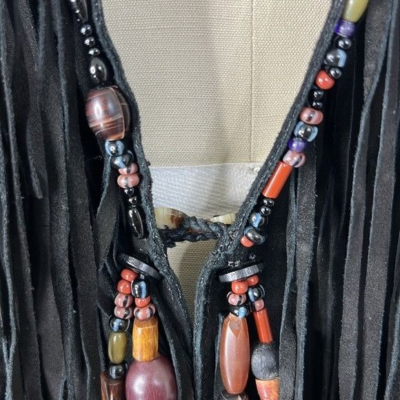Designer × Handmade × Vintage Anna Trzebinski Navajo Sueded Beaded Fringe Leather Black Du Size M / US 6-8 / IT 42-44 - 4 Thumbnail