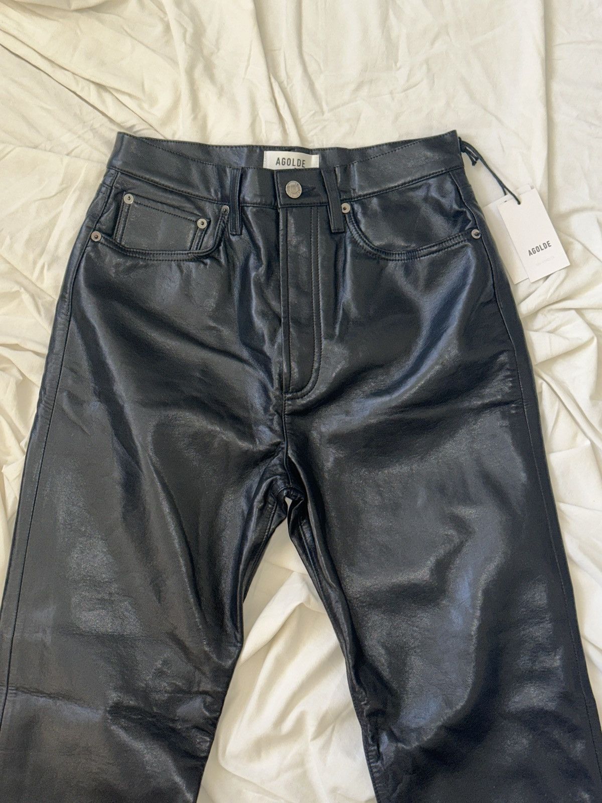 Agolde 90's Pinch Waist Leather Jeans Size 27" / US 4 / IT 40 - 2 Thumbnail