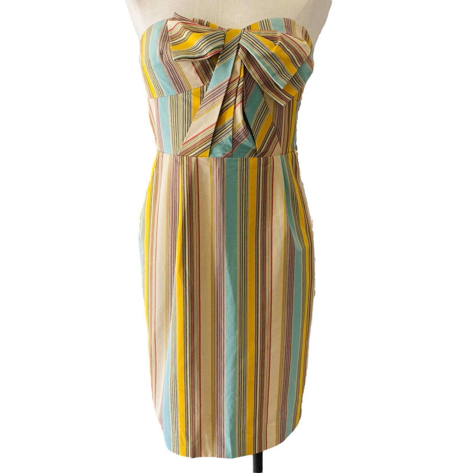 image of Moulinette Soeurs Anthropologie Striped Strapless Dress Size 6 in Yellow, Women's