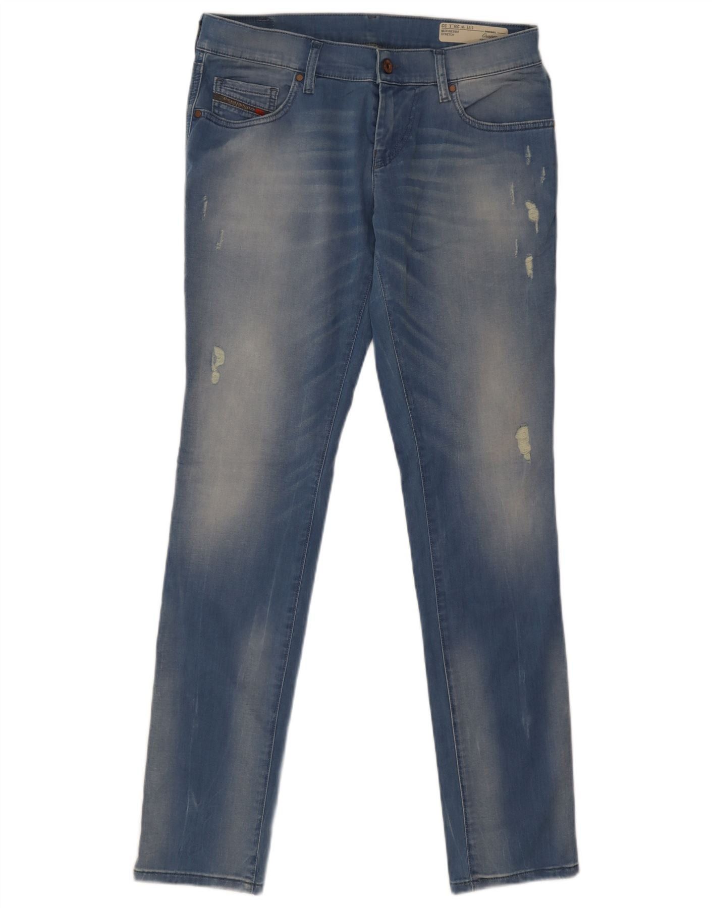 Diesel Womens Grupee Distressed Slim Jeans W28 L32 Blue Cotton Size 42" / US 20 - 1 Thumbnail