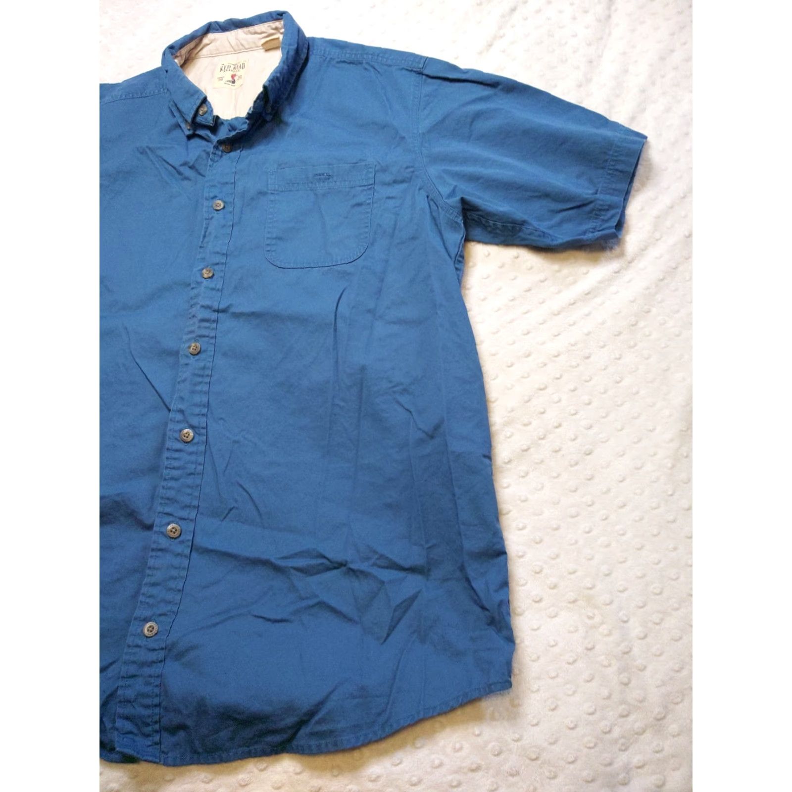 Vintage RedHead Button-Up Shirt Mens XL Blue Teal Short Sleeve Cotton Regular Fit Solid 90s Classic Workwear Casual Shirt Size US XL / EU 56 / 4 - 2 Thumbnail