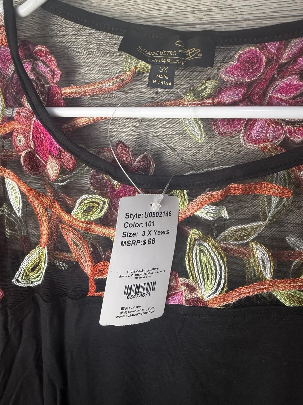 Other Suzanne Betro 3X Black Floral Embroidered Mesh Plus NWT Size 3XL / US 20-22 - 6 Thumbnail