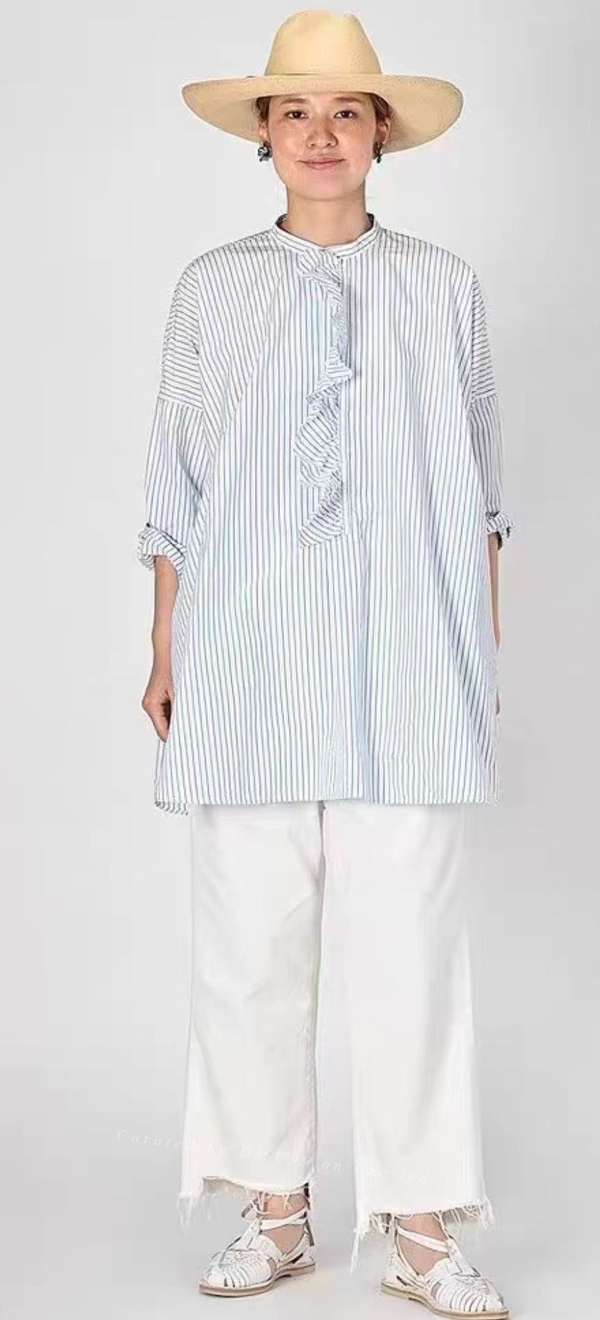 45rpm 45r Blue White Stripe Loose Cotton Shirt Size M / US 6-8 / IT 42-44 - 1 Thumbnail