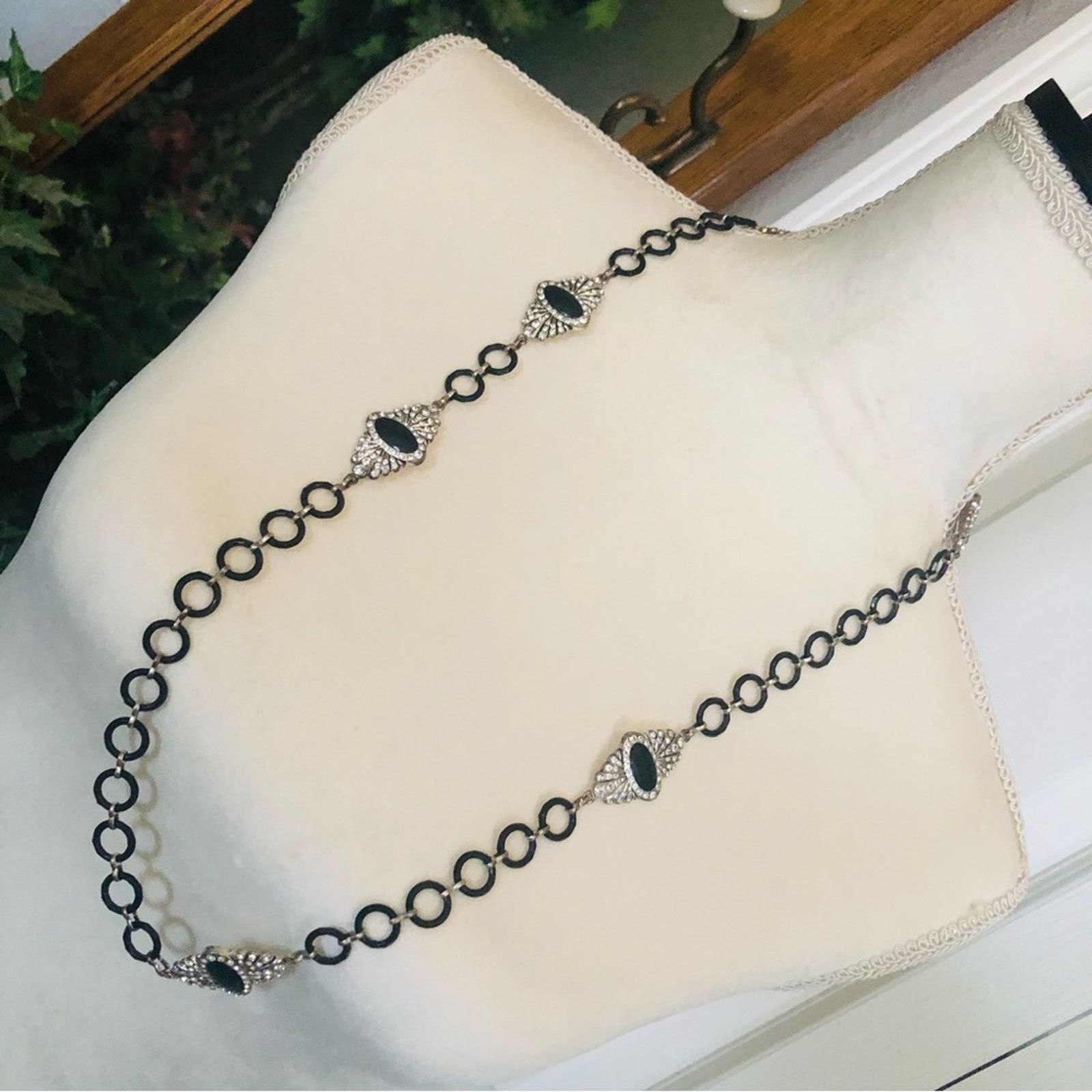 Jewelry Black enamel clear rhinestone medallion accent necklace Size ONE SIZE - 3 Thumbnail