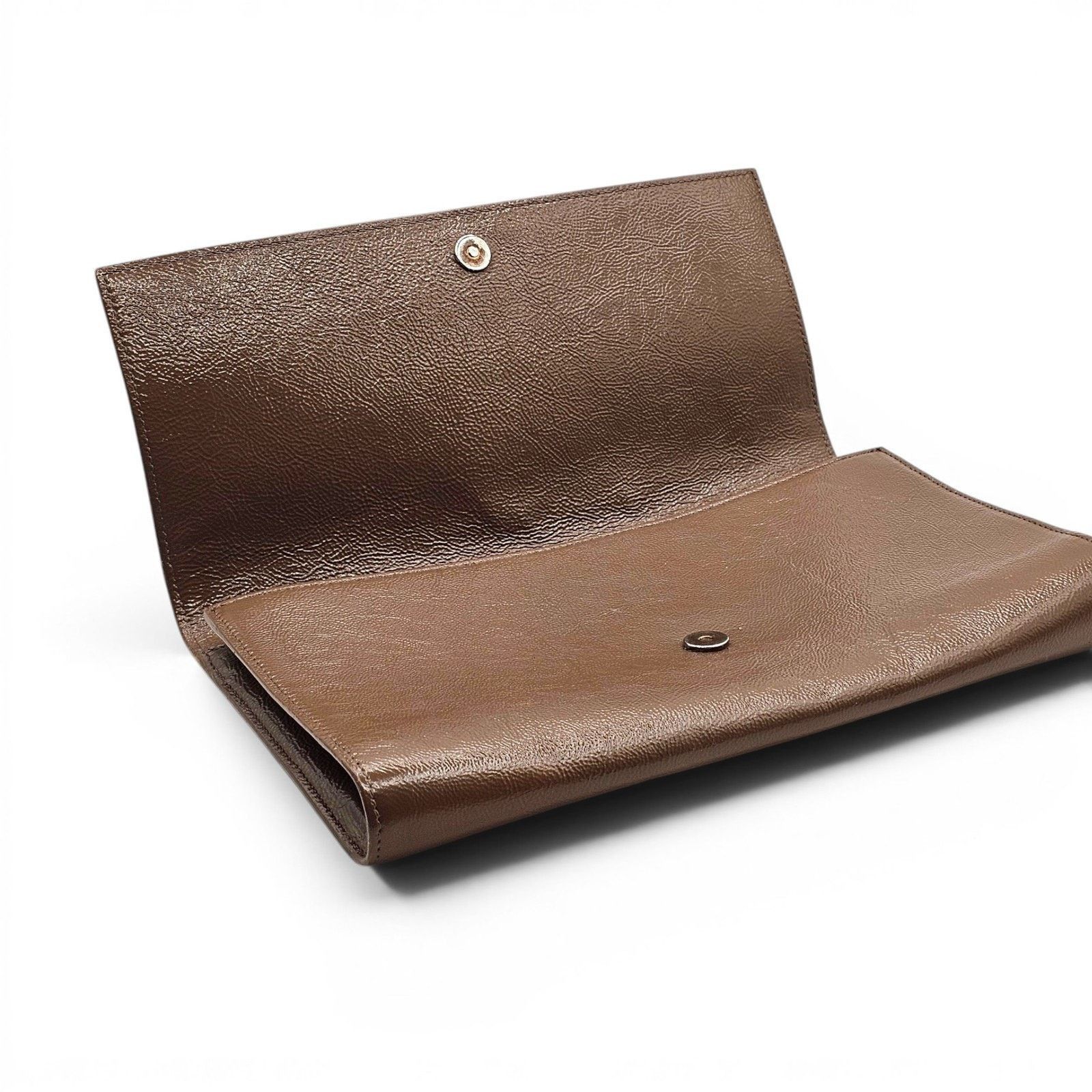 Yves Saint Laurent YSL Monogram Large Belle De Jour Clutch Brown Patent Leather Size ONE SIZE - 4 Thumbnail