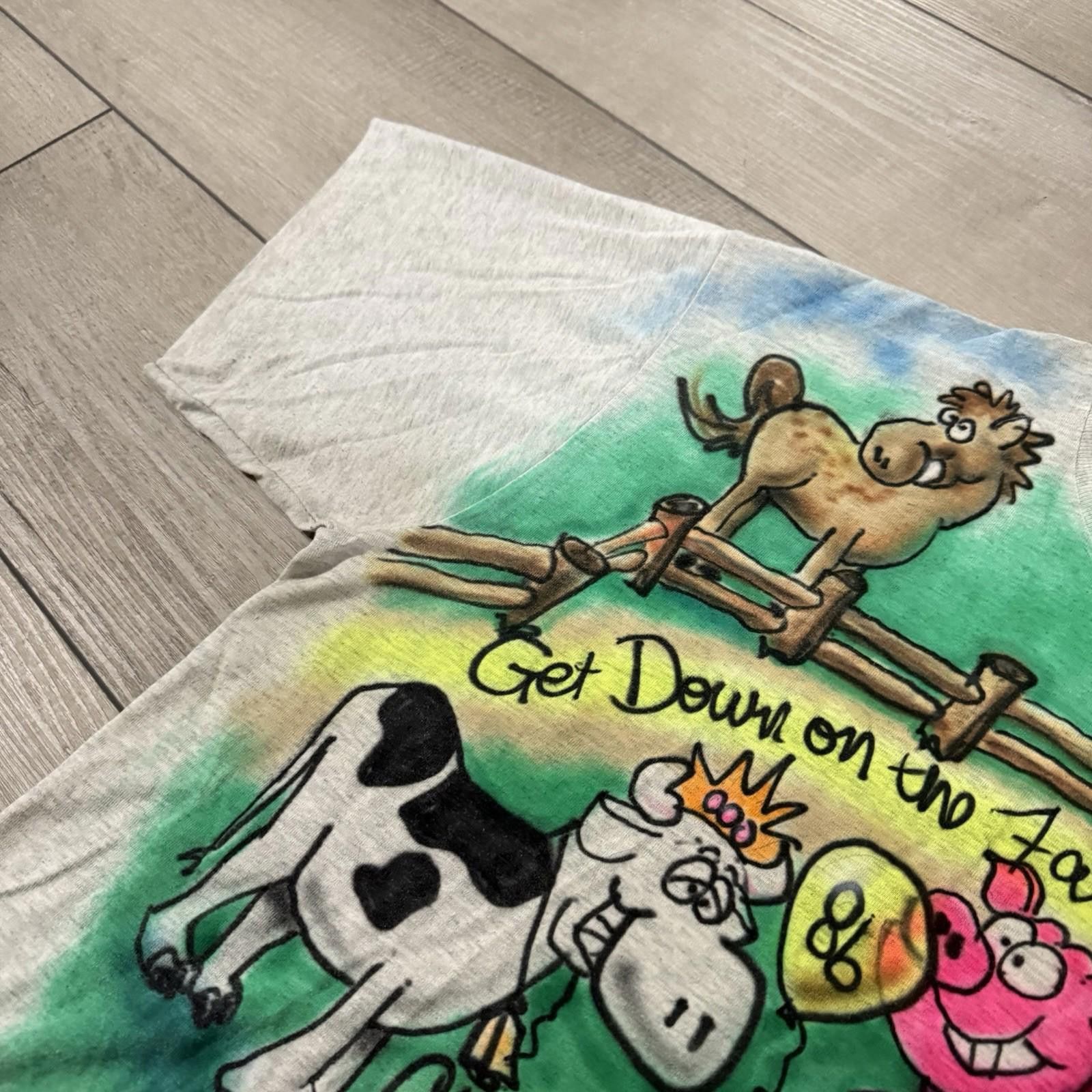 Fruit Of The Loom Vintage 90s Airbrush Farm Animals Tee Family Reunion USA L Size US L / EU 52-54 / 3 - 7 Thumbnail