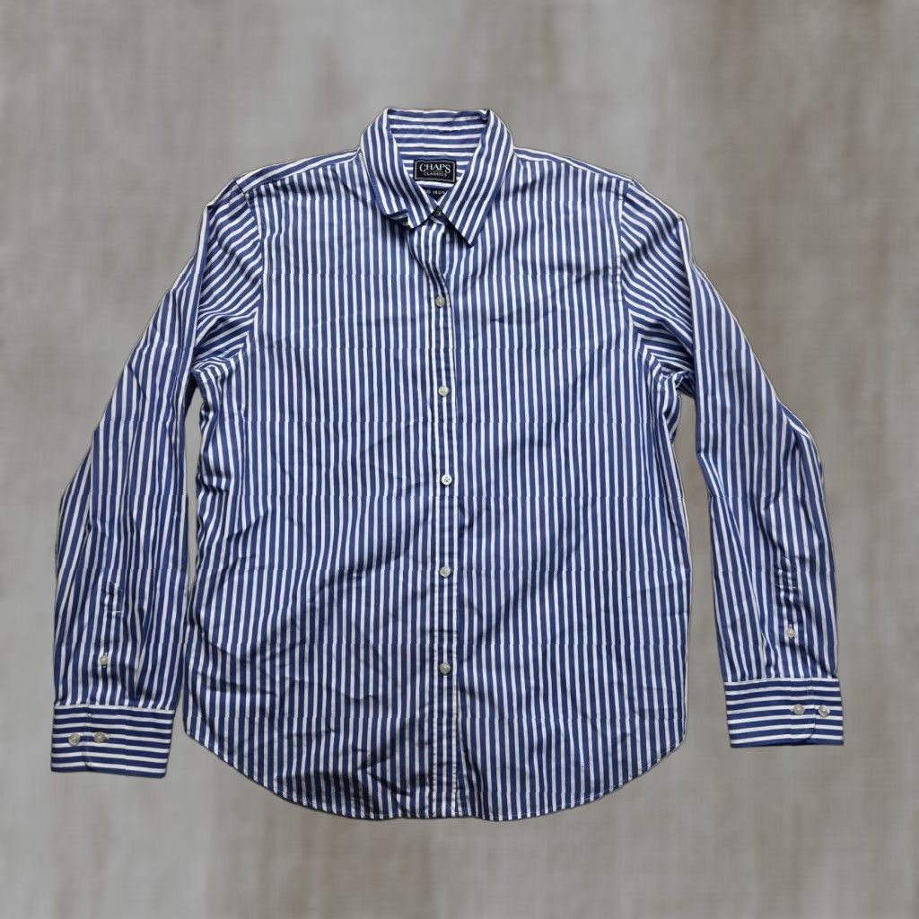 Chaps Chaps Blue Striped Button Up Long Sleeve Shirt Adult Men's Large Size US L / EU 52-54 / 3 - 1 Thumbnail