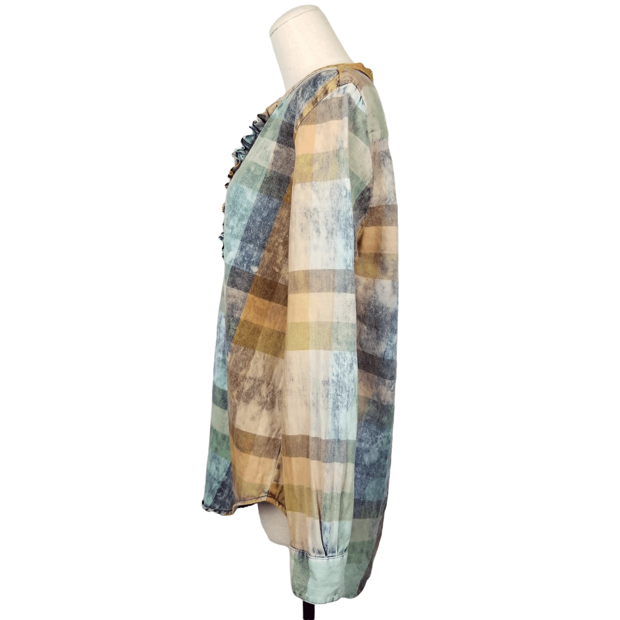 Anthropologie Isabella Sinclair Ruffle Plaid Bleach Dye Tunic Size S / US 4 / IT 40 - 3 Thumbnail
