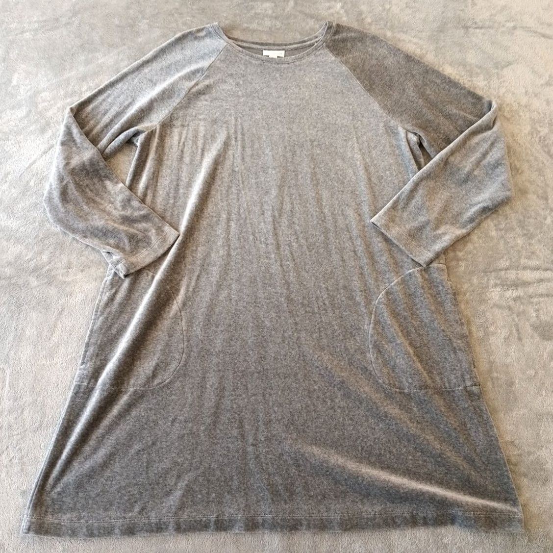 J. Jill J.Jill Shift Dress XL Gray Velour Long Sleeve Pockets Knee Length Women Regular Vintage: No Size XL / US 12-14 / IT 48-50 - 2 Thumbnail