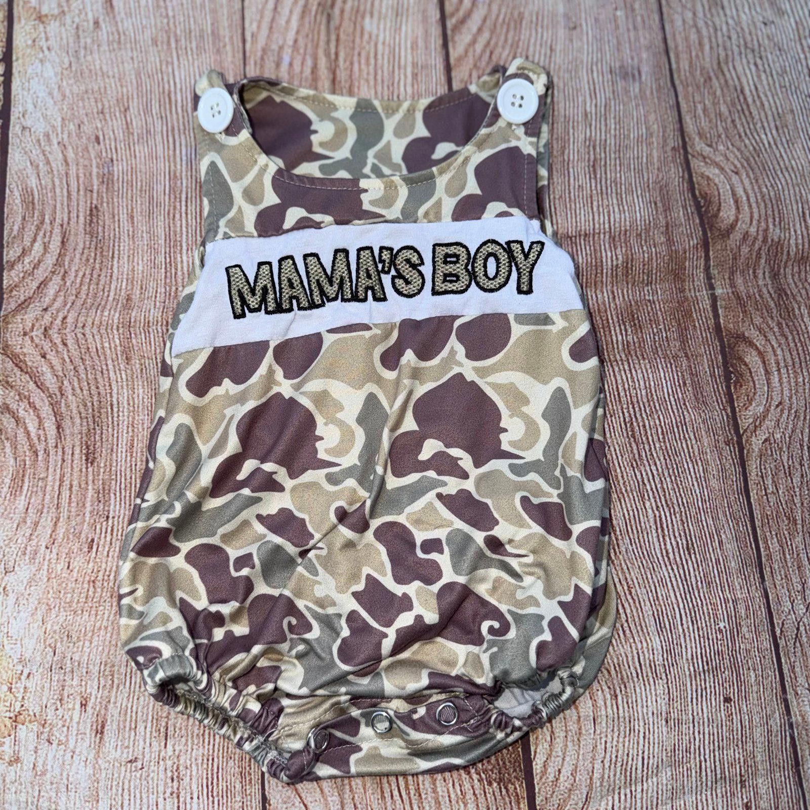 Other Boutique 0-3 months Camo 'Mama's Boy' Baby Romper Bodysuit Size ONE SIZE - 1 Thumbnail